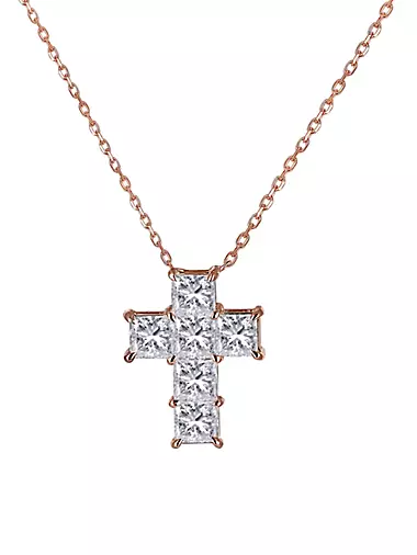 Have Faith 18K Rose Gold & Princess-Cut Diamond Cross Pendant