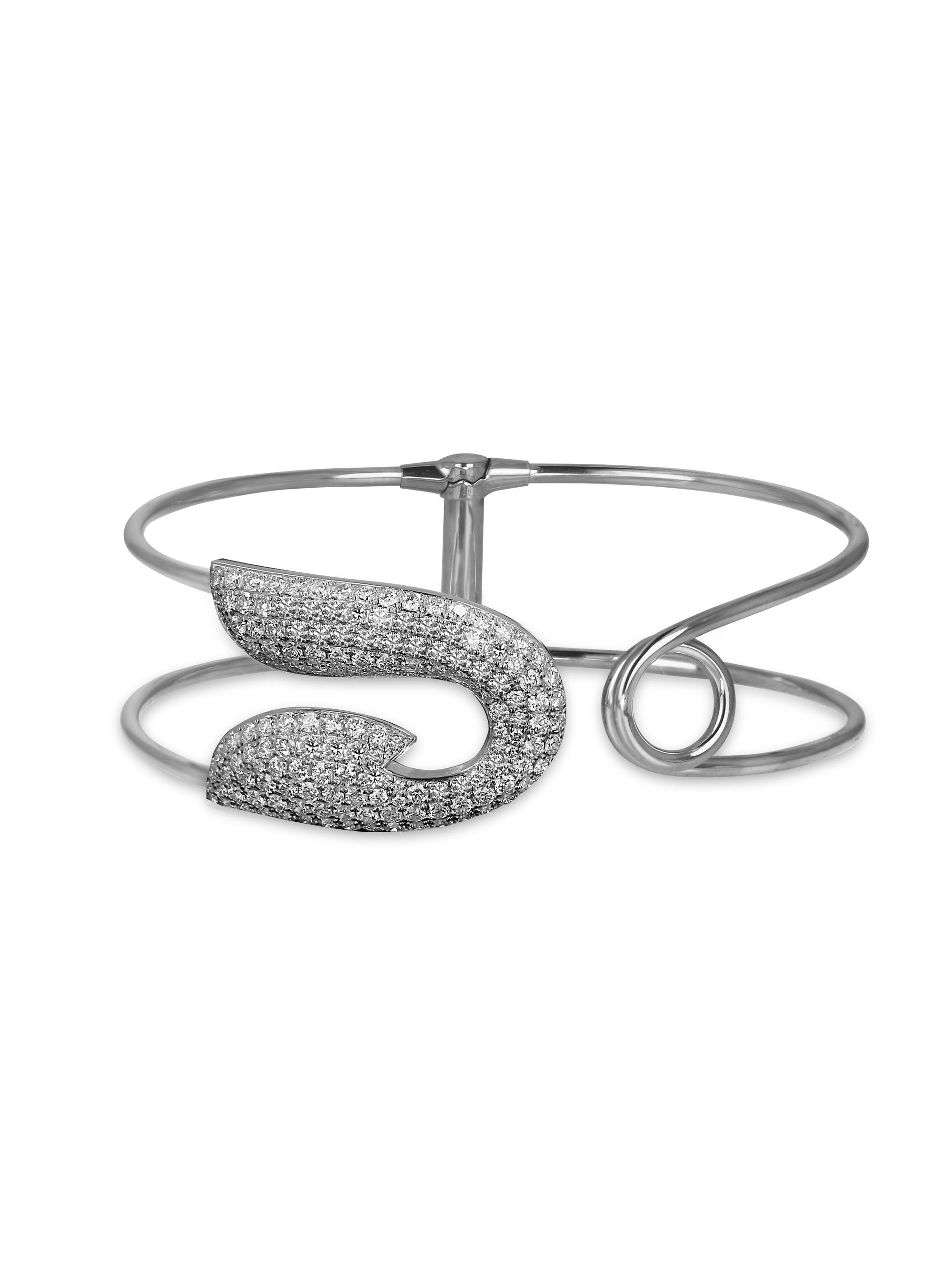 Jacob & Co. Women's Safety Pin 18K White Gold & Diamond Cuff Bracelet