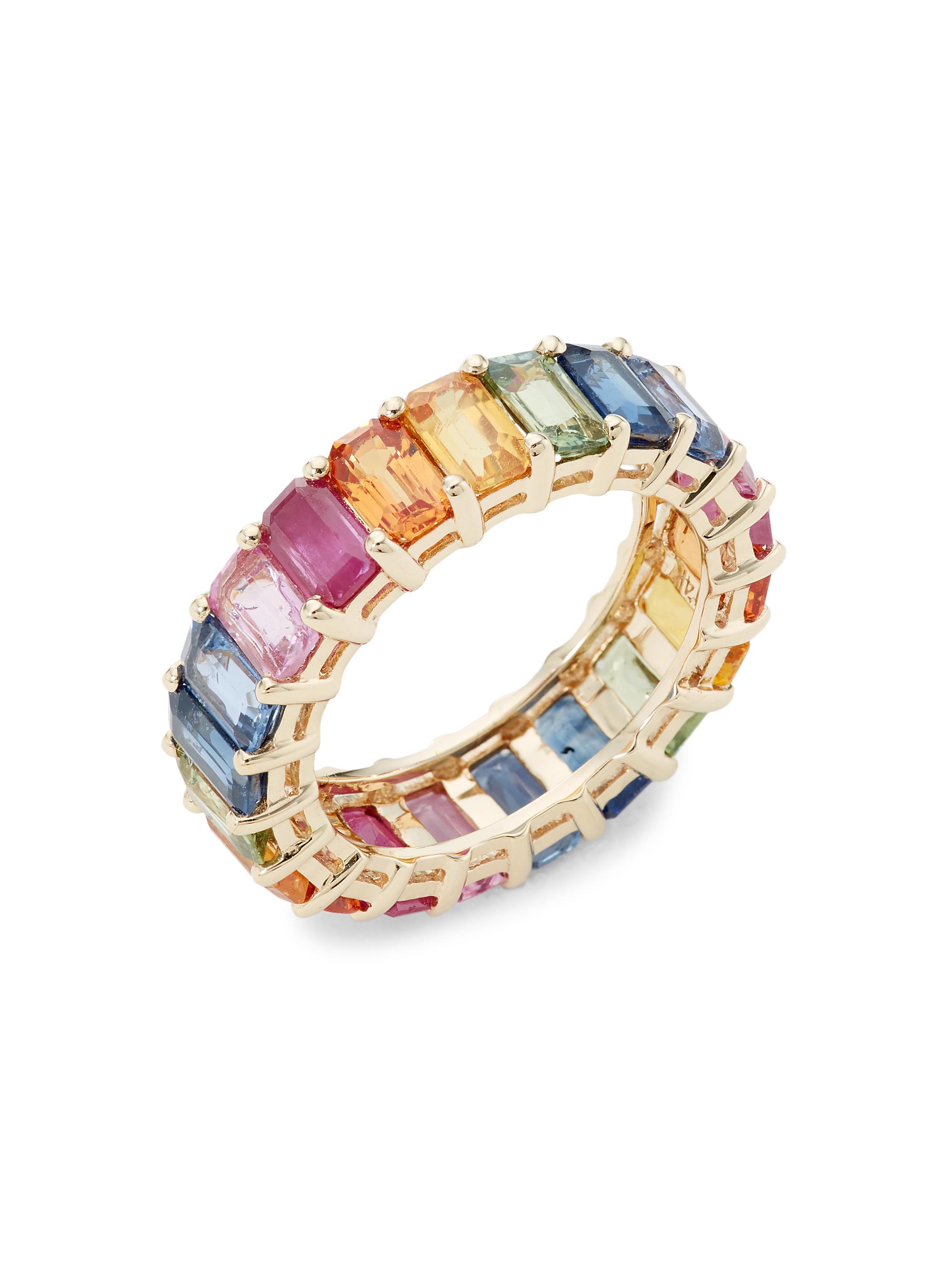 Saks Fifth Avenue Collection Women's 14K Gold & Rainbow Sapphire Eternity Ring - Yellow Gold