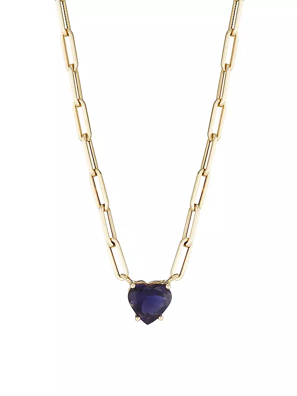14K Yellow Gold & Blue Iolite Heart Pendant Necklace