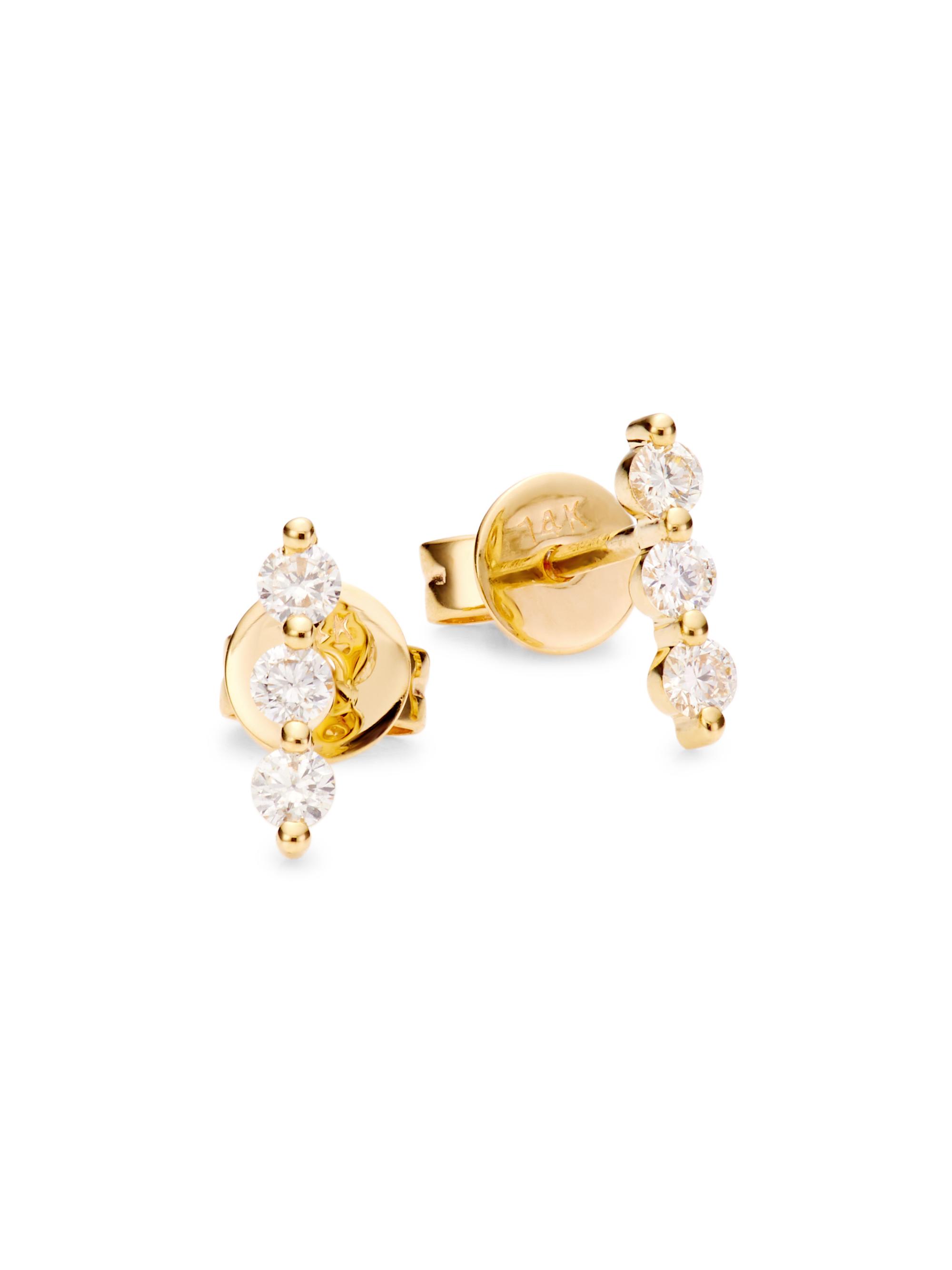 Saks Fifth Avenue Collection Women's 14K Yellow Gold & 0.24 TCW Diamond Triple Stud Earrings - Yellow Gold