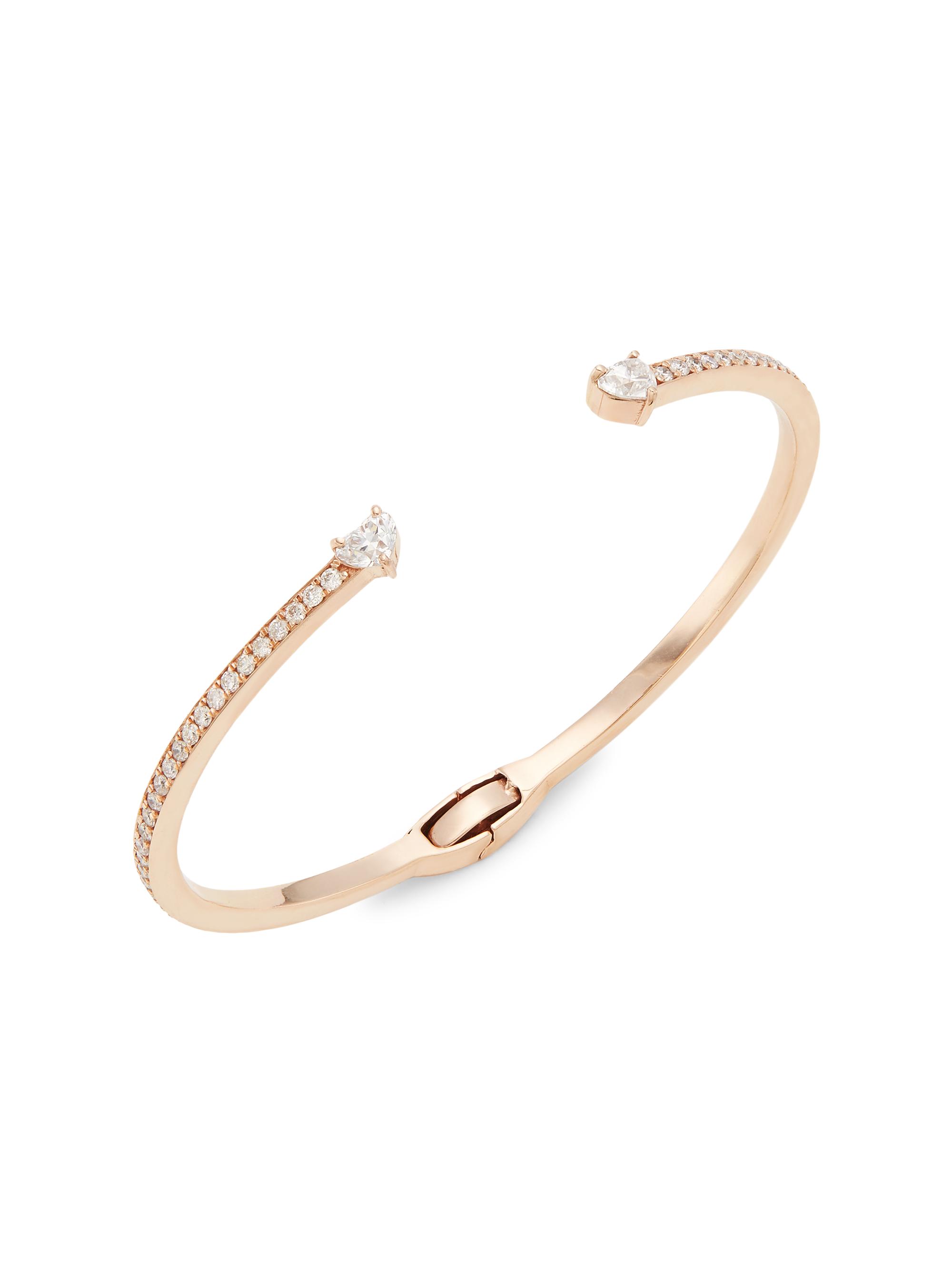 Saks Fifth Avenue Collection Women's 14K Rose Gold & 2.38 TCW Diamond Two-Heart Pavé Cuff - Rose Gold