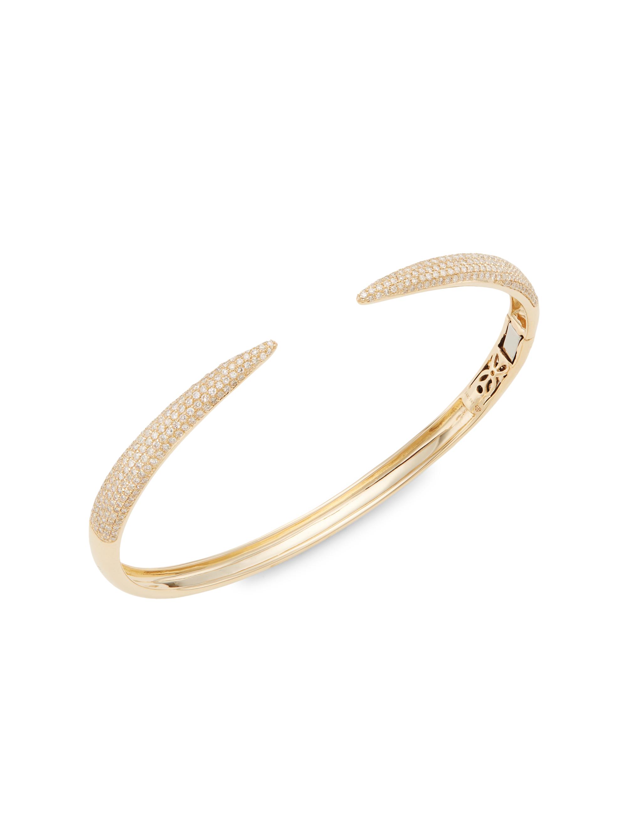Saks Fifth Avenue Collection Women's 14K Yellow Gold & 0.79 TCW Diamond Pavé Claw Bangle - Yellow Gold