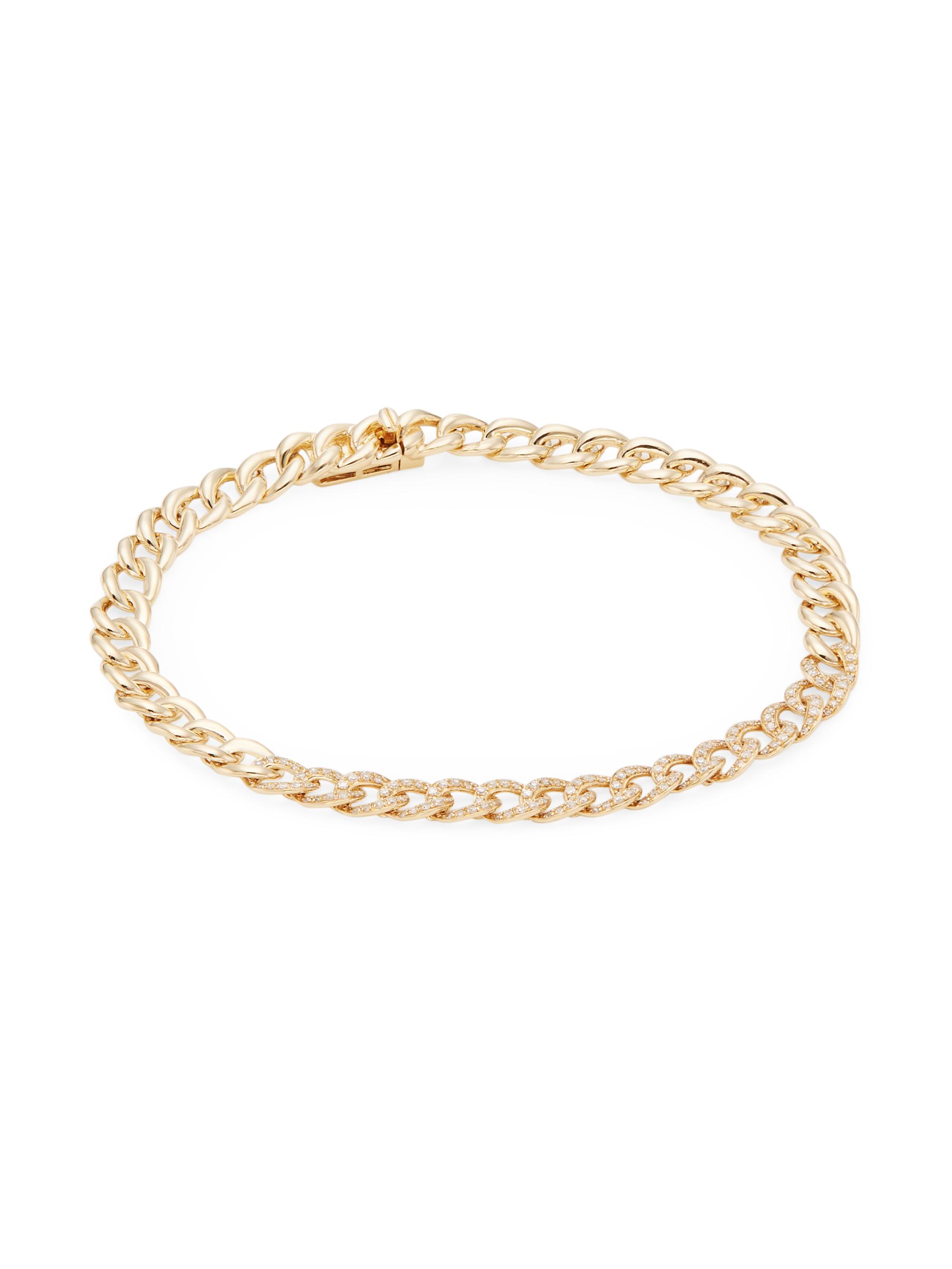 Saks Fifth Avenue Collection Women's 14K Yellow Gold & 0.44 TCW Diamond Cuban Chain Bracelet - Yellow Gold