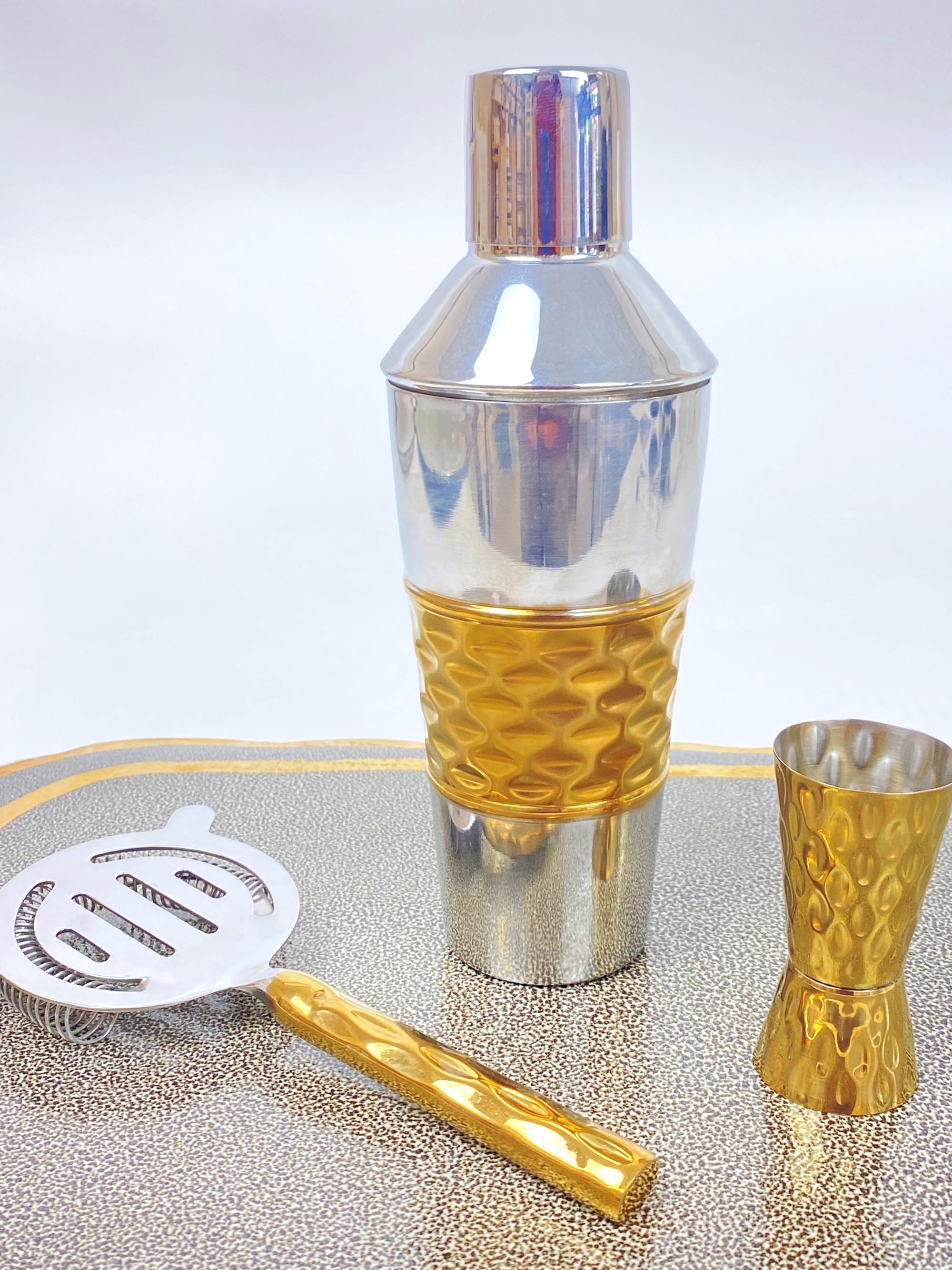 Michael Wainwright Truro Gold 3-Piece Strainer, Jigger & Cocktail Shaker Set - Gold