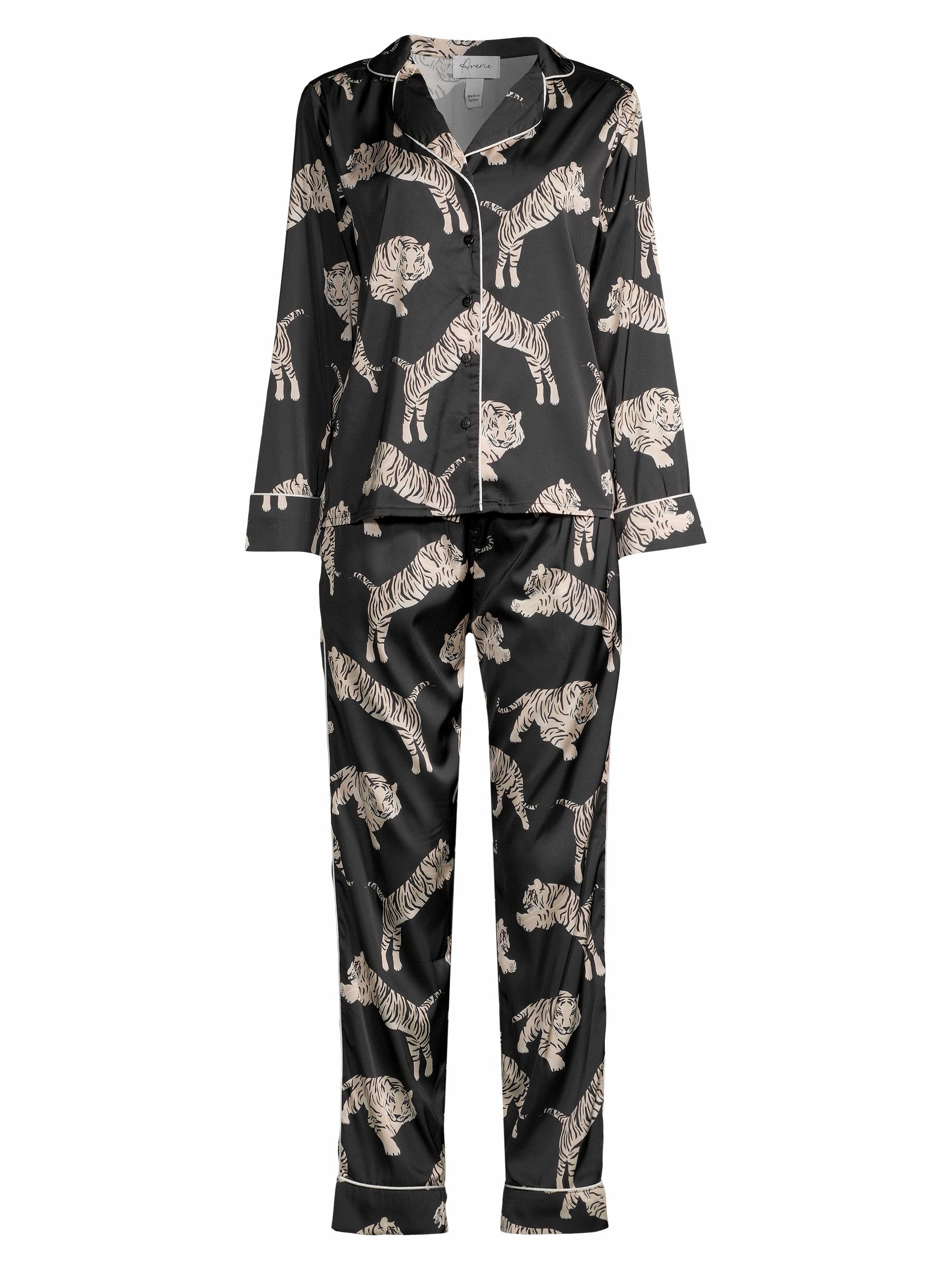Averie Sleep Women's Safari Starry Nights Tiger Print Pajama Set - Black