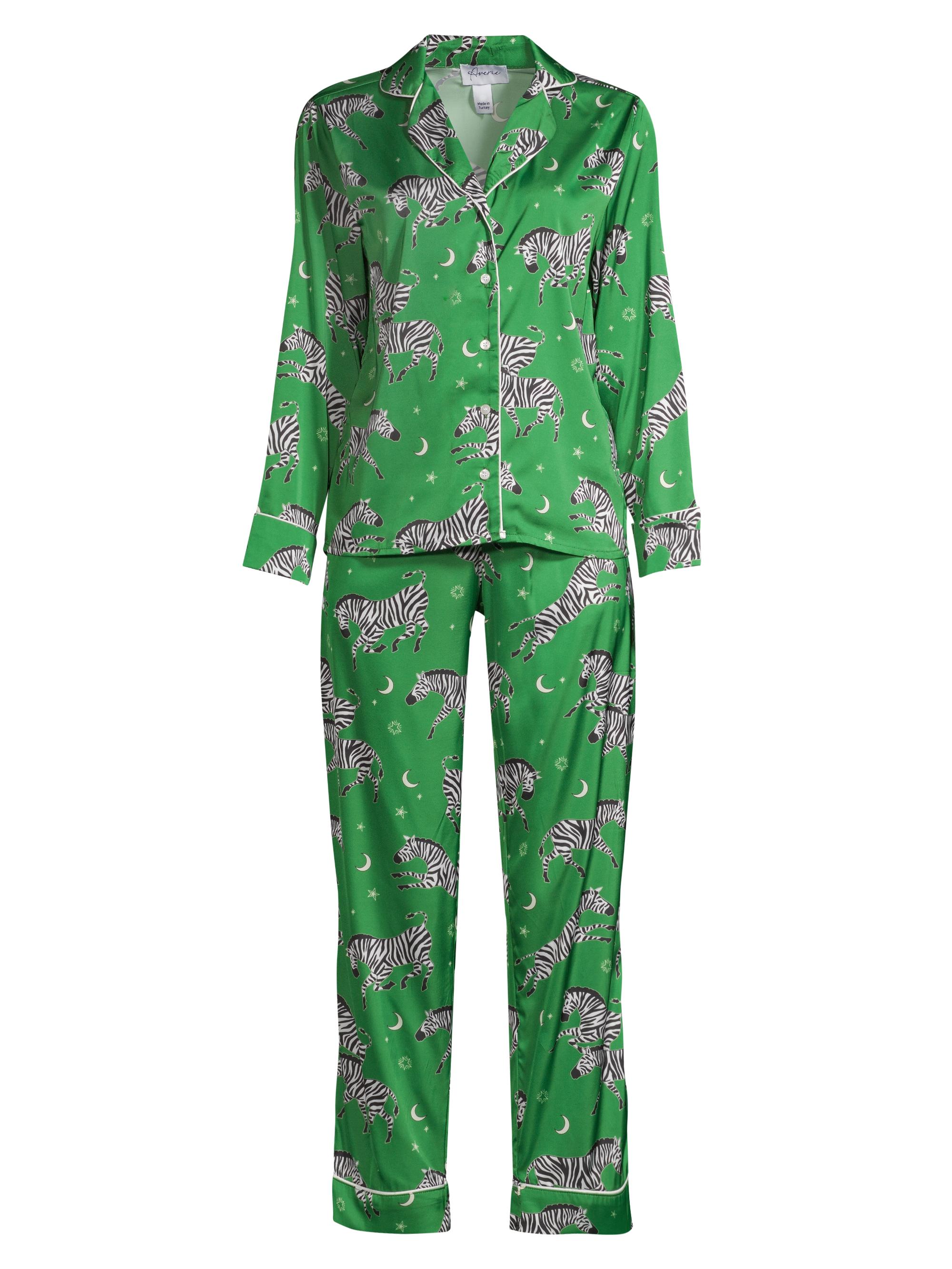 Averie Sleep Women's Two-Piece Zebra Print Pajama Set - Kelly Green