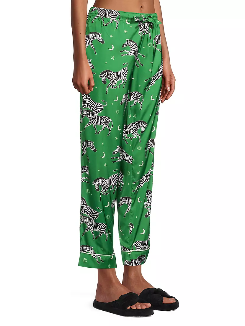 Zebra Garden Luxe Sateen Capri Pajama Set - Turquoise / Extra-Small