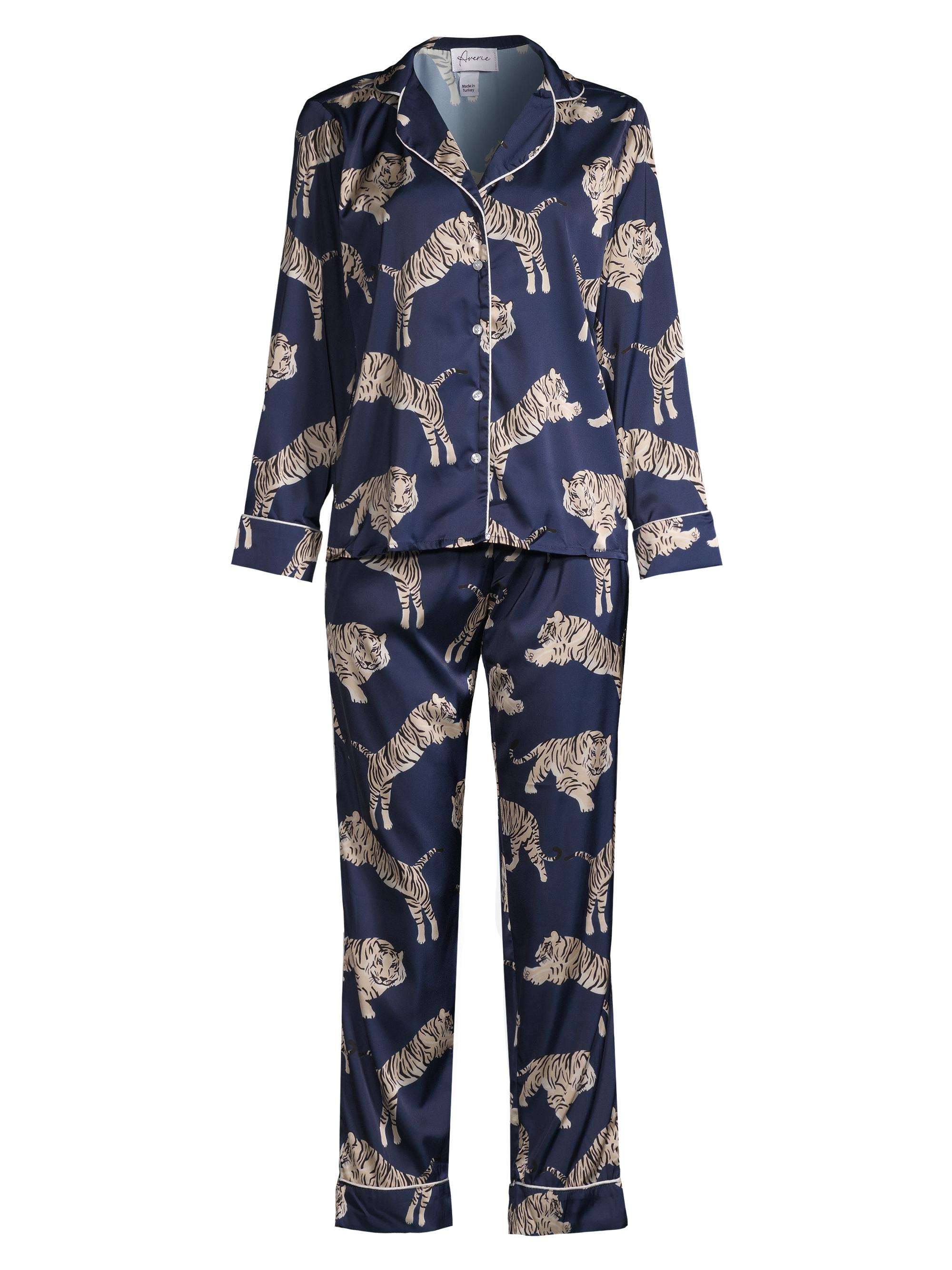 Averie Women's Two-Piece Tiger Print Pajama Set - Navy Blue