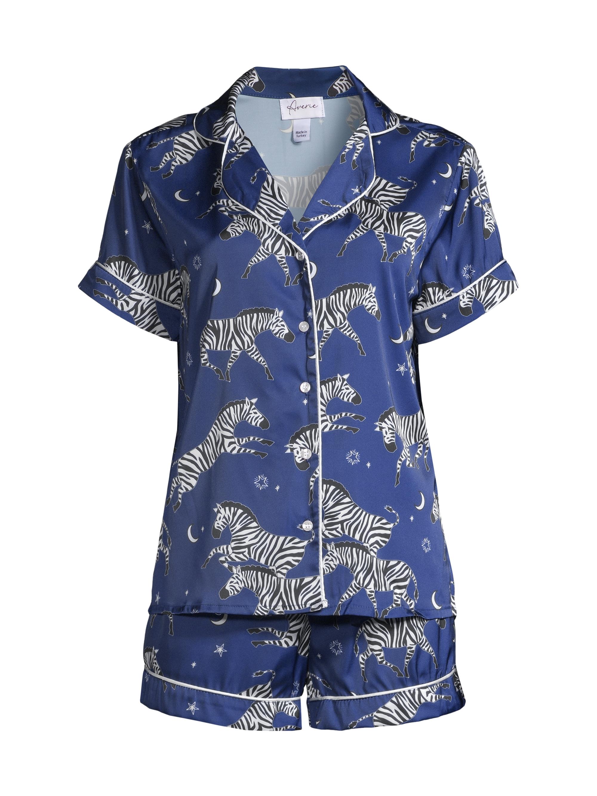 Averie Sleep Women's Two-Piece Zebra Print Shorts Pajama Set - Deep Blue