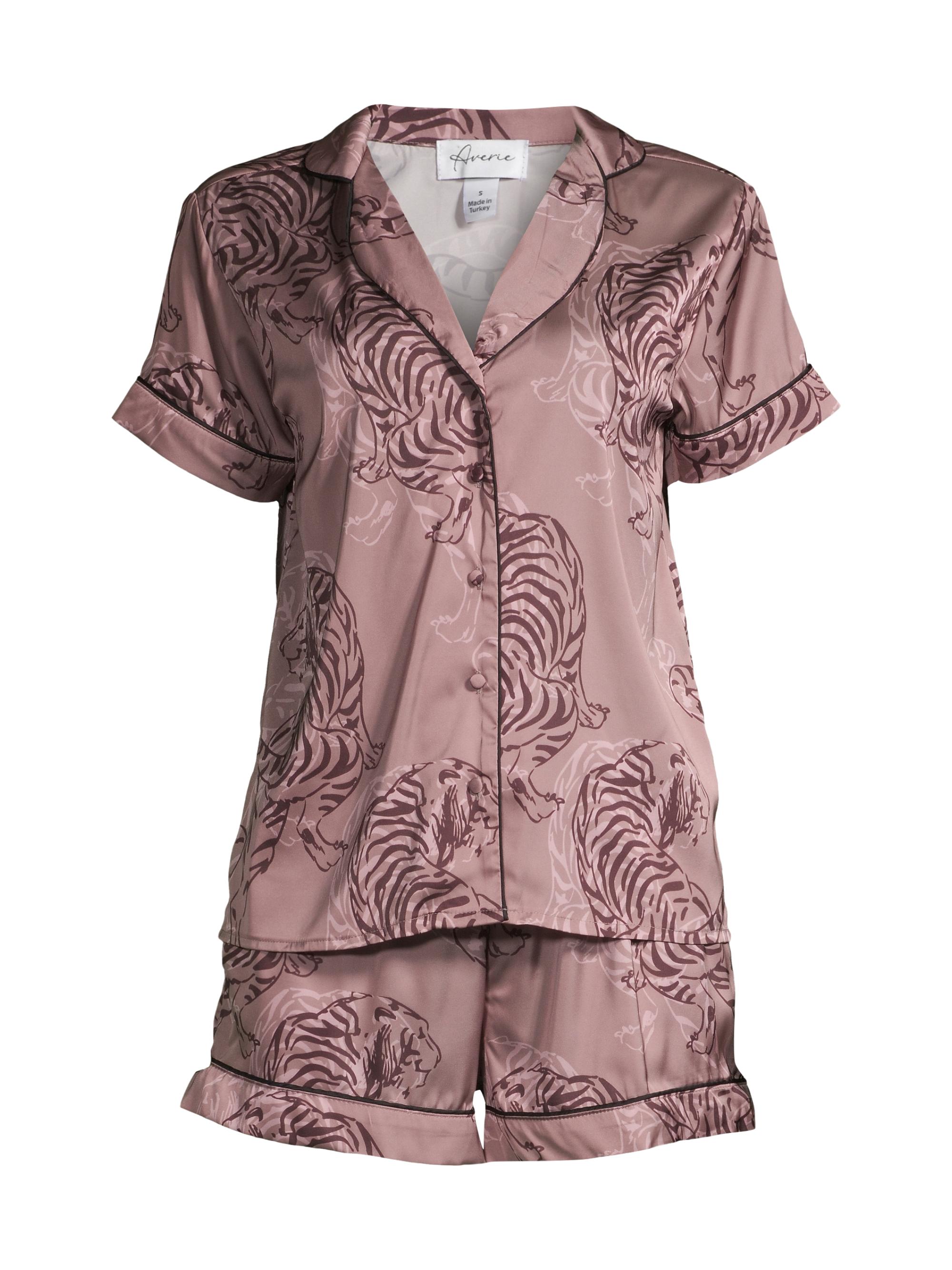 Averie Women's Two-Piece Tiger Sketch Shorts Pajama Set - Rose