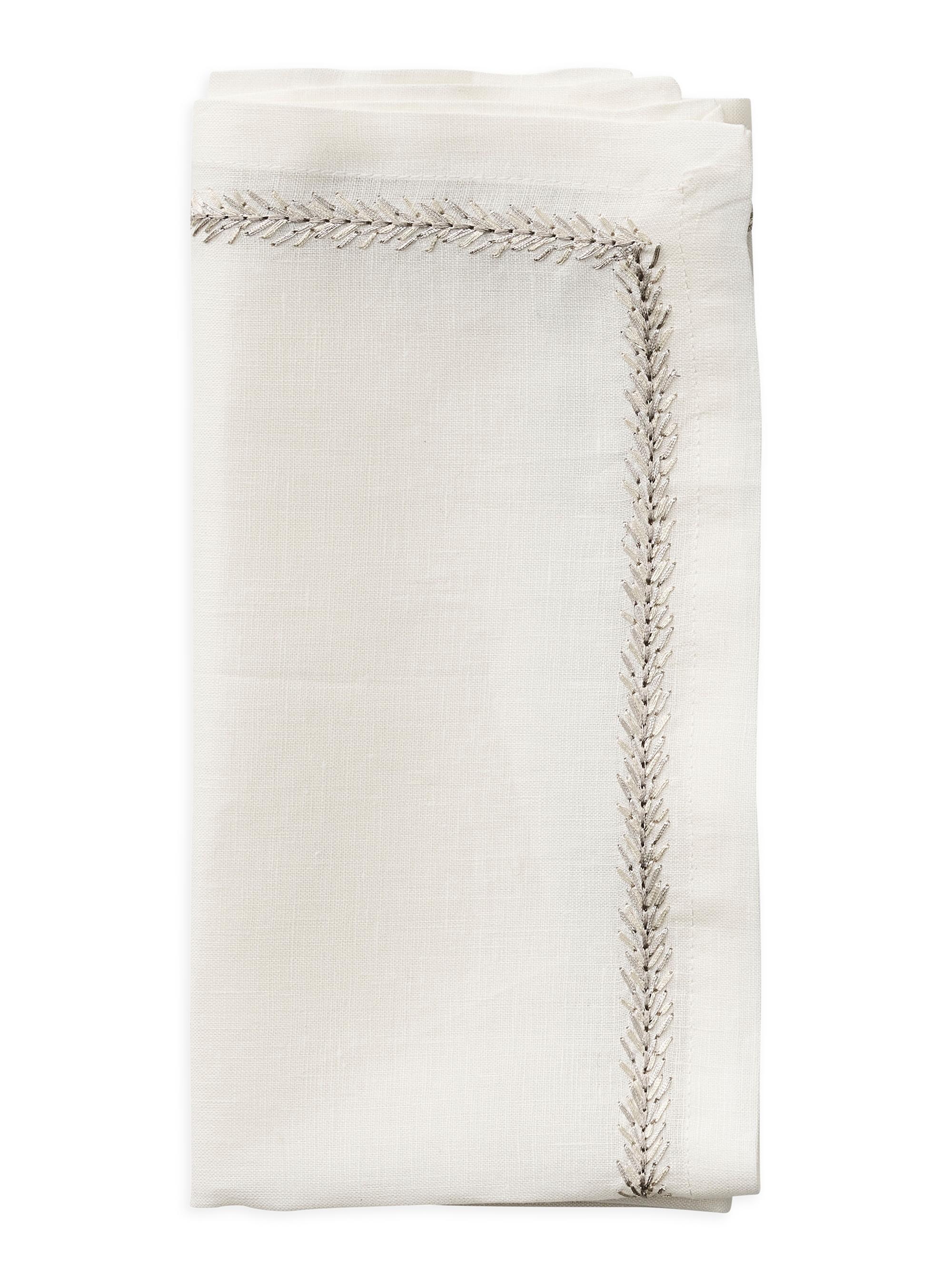Kim Seybert Jardin Linen Napkin - White Silver