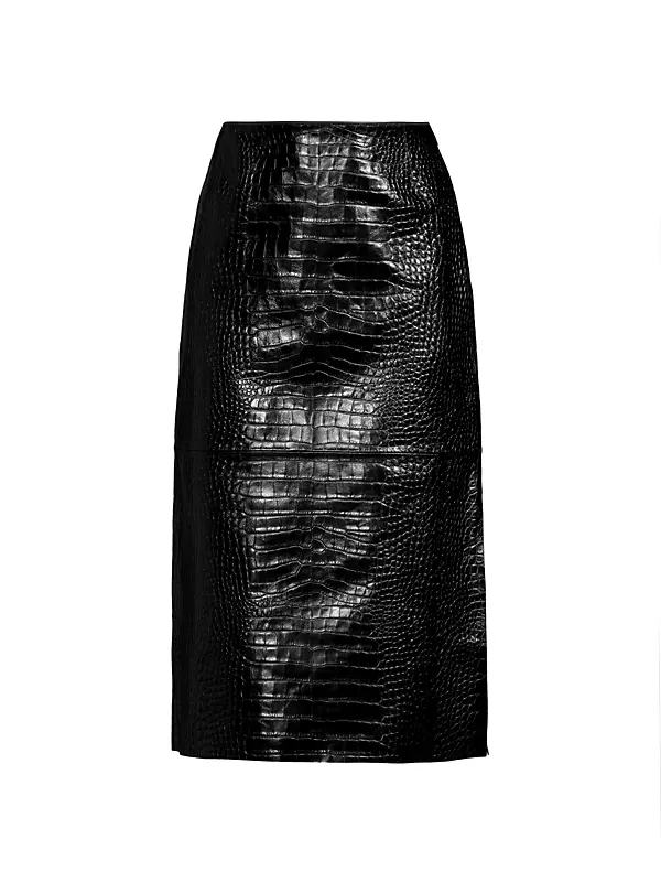 Birdie Croc-Embossed Leather Skirt