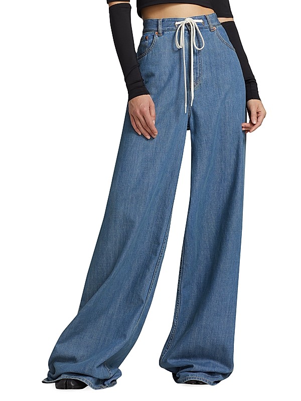 Shop MM6 Maison Margiela High-Rise Drawstring-Waist Wide-Leg Shop MM6 Maison Margiela High-Rise Drawstring-Waist Wide-Leg