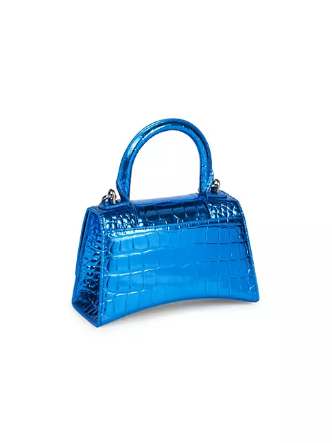 Blue croc embossed balenciaga hourglass bag
