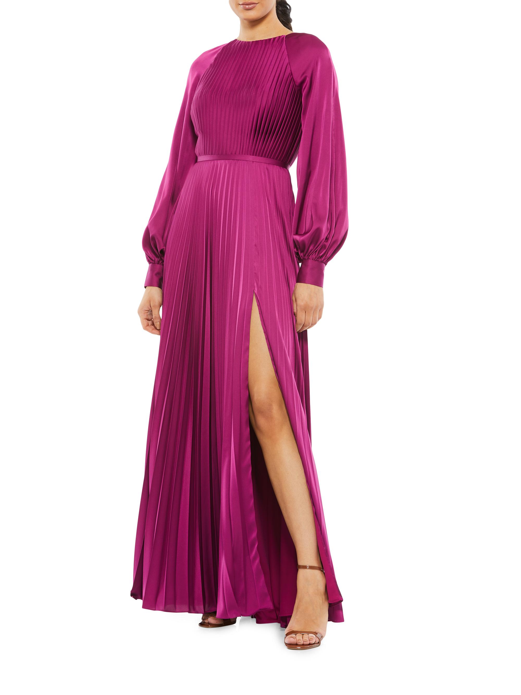Mac Duggal Women's Ieena Pleated A-Line Chiffon Gown - Berry