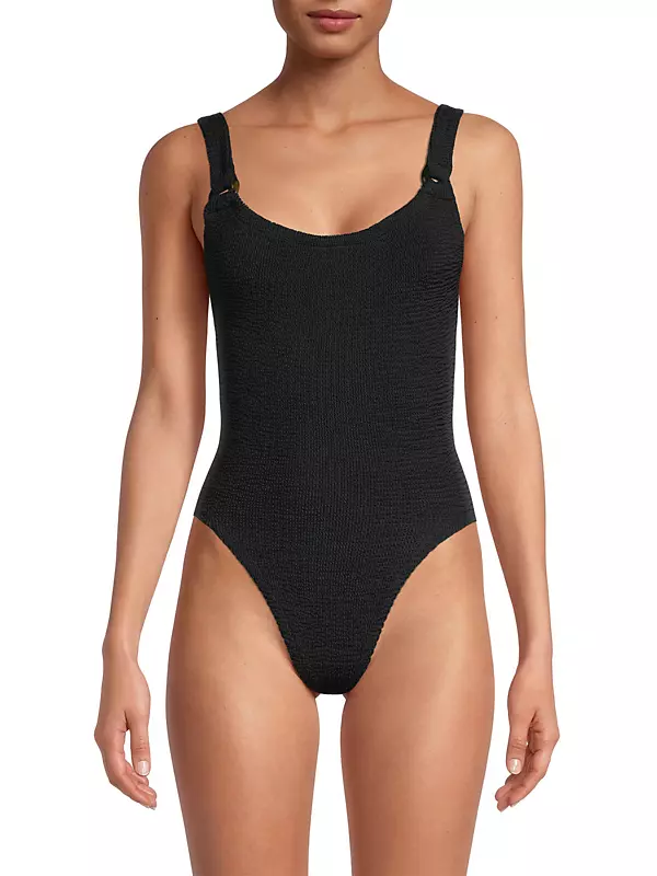 Casablanca Black Ribbed One-Piece Swimsuit