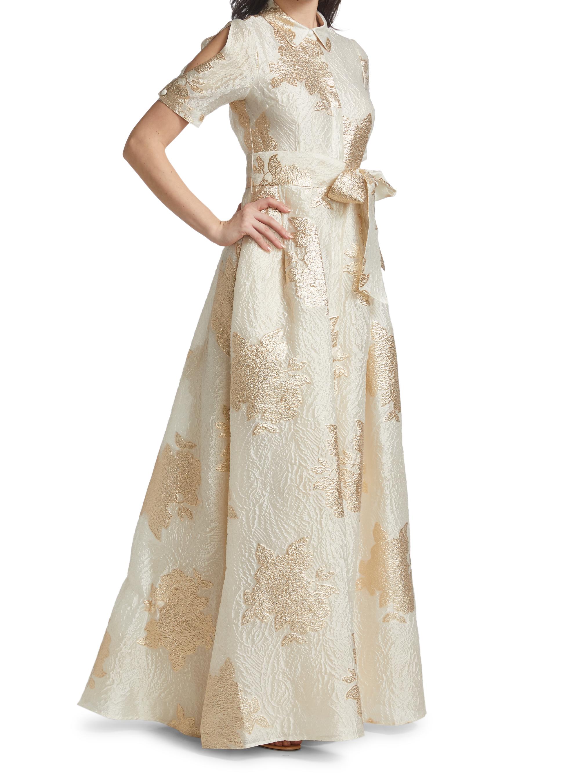 Teri Jon by Rickie Freeman Brocade Organza Tie Waist Gown | Saks Fifth  Avenue