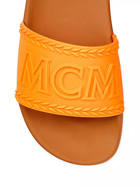 Mcm Women's Monogram Print Rubber Slides - Yellow - Flat Sandals