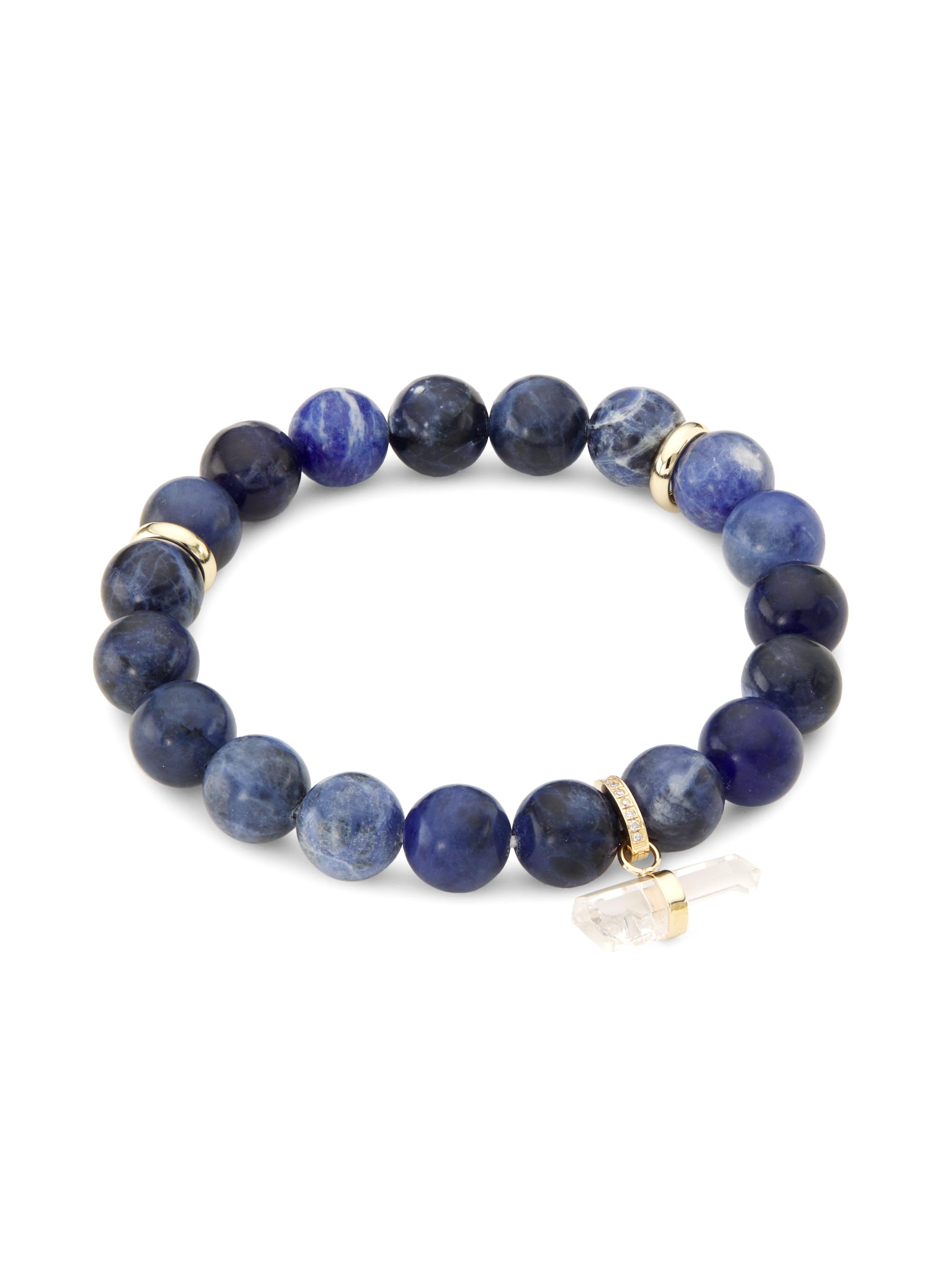 Jia Jia Women's Uluwatu 14K Yellow Gold & Multi-Gemstone Beaded Stretch Bracelet - Blue Marble