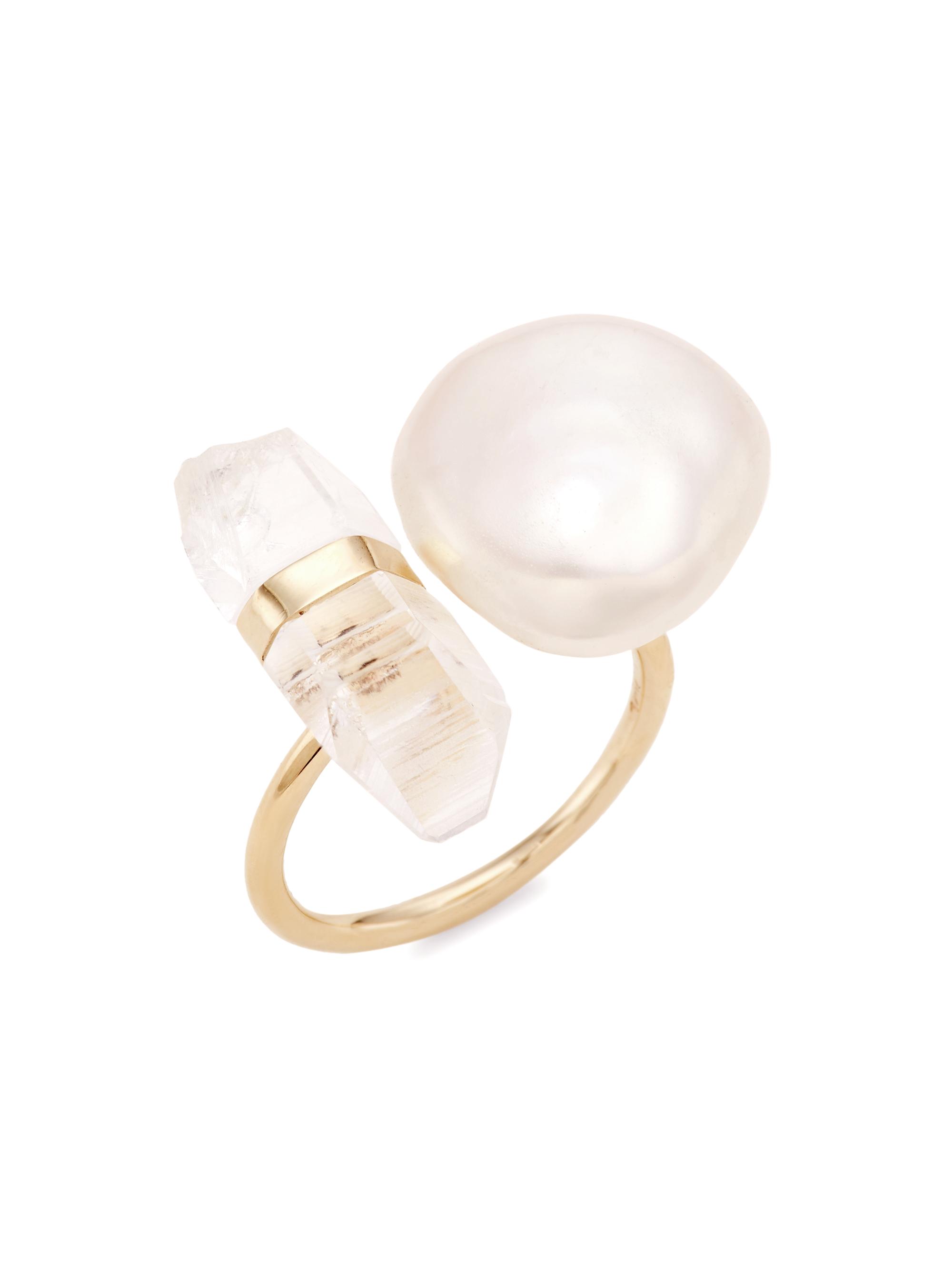 Jia Jia Women's Ocean 14K Gold, Freshwater Pearl & Crystal Quartz Floating Ring - Yellow Gold