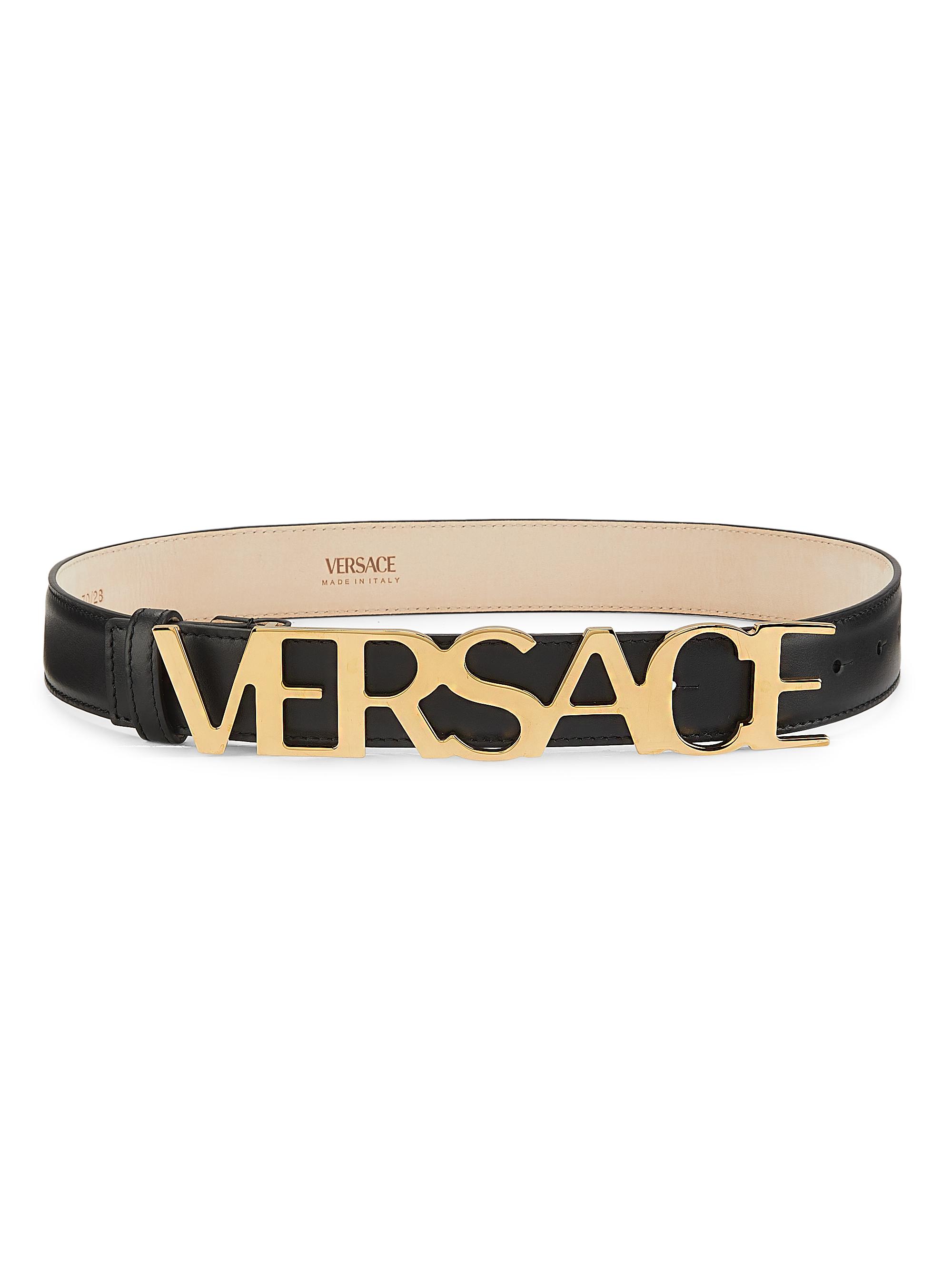 Versace Women's  Logo Leather Belt - Black  Gold
