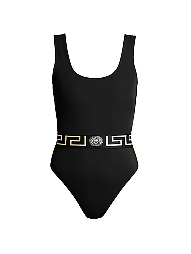 Greek Key Belt One-Piece Swimsuit