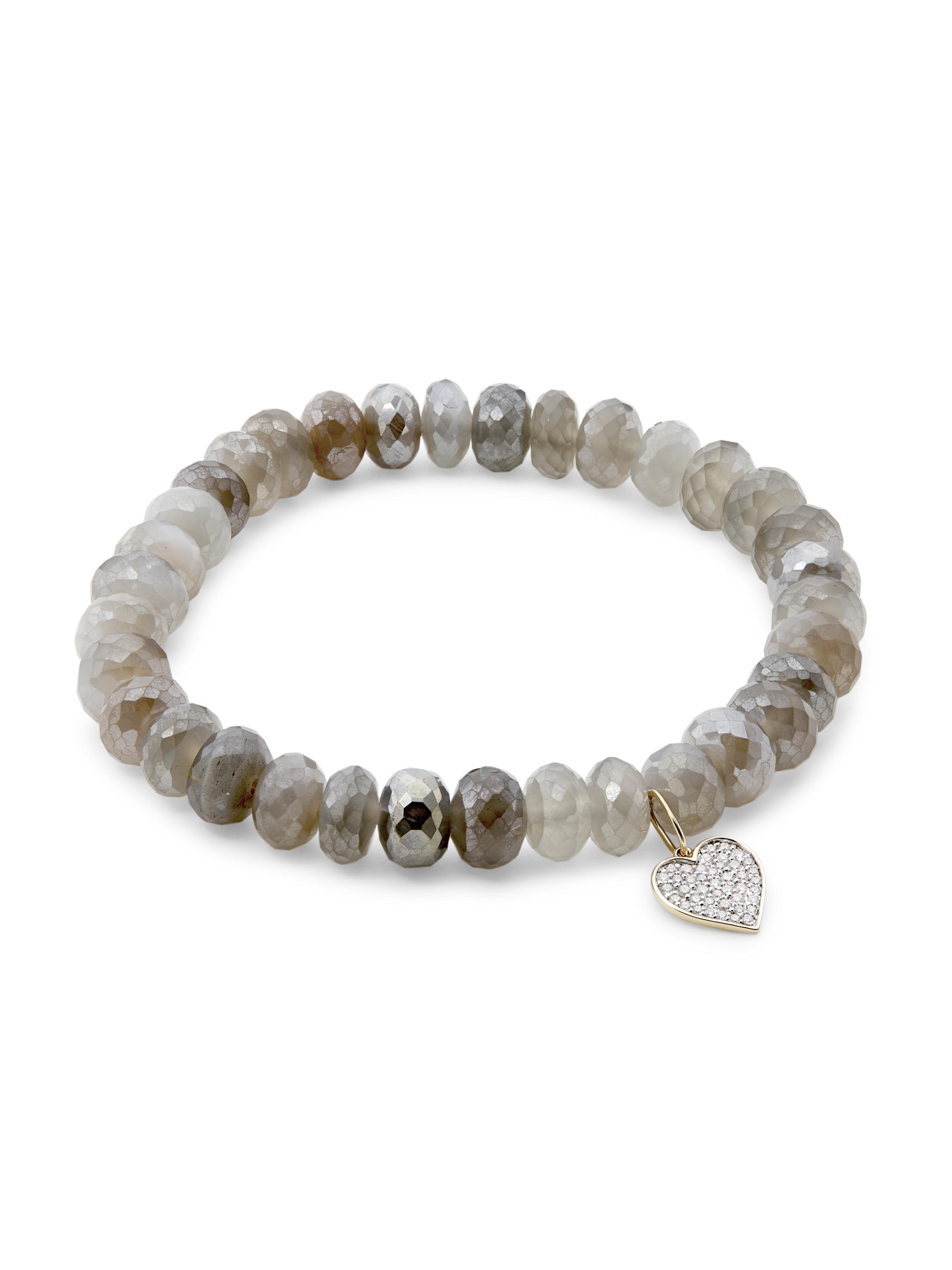Sydney Evan Women's 14K Yellow Gold, Moonstone & Diamond Heart-Charm Bracelet