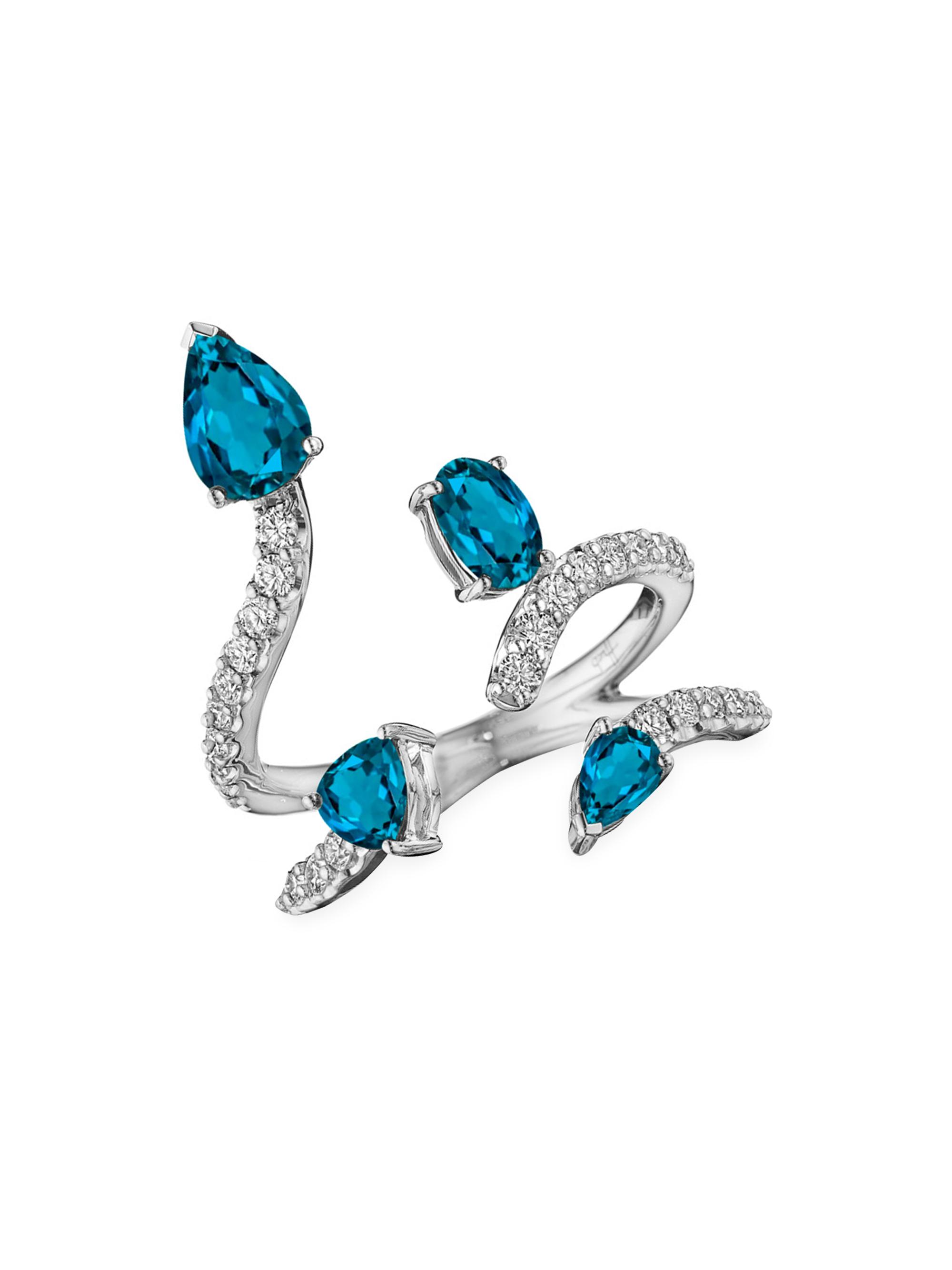 Hueb Women's Mirage 18K White Gold, Diamond & Blue Topaz Wraparound Ring - White Gold