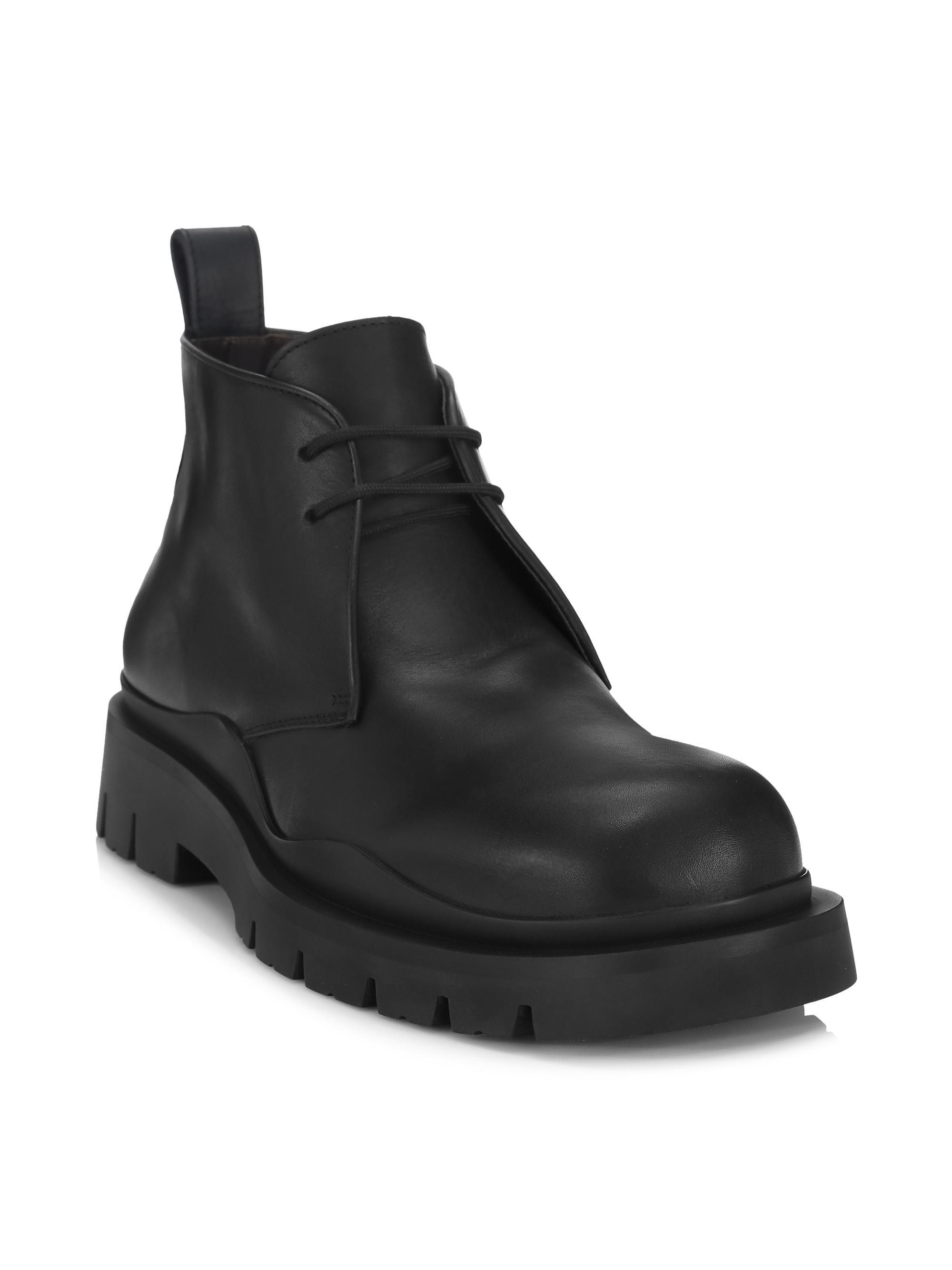 Bottega Veneta Men’s Tire Ankle Boots Military Calf Black Leather Size 12 US New Bottega Veneta Military Calf Black Leather Gray & Black Tire  main image 2