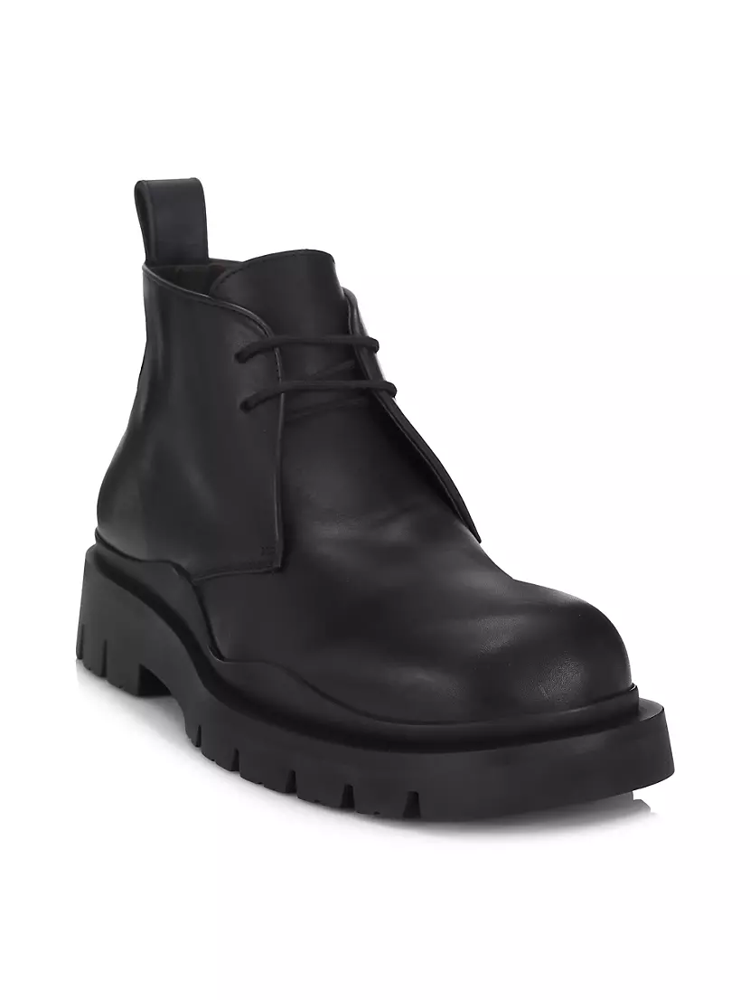 Bottega Veneta Tire Military Boots in Calfskin Leather Black Pony