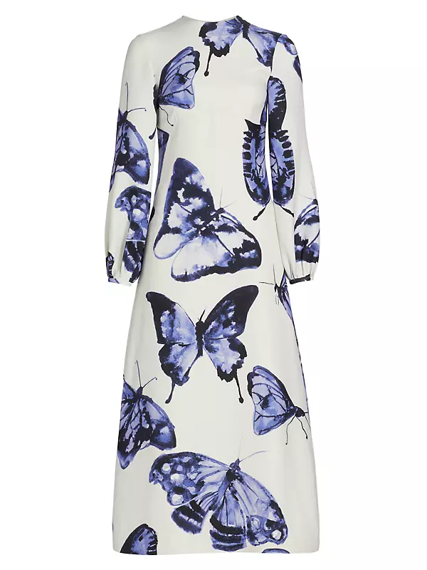 Butterfly Print Wool Maxi-Dress