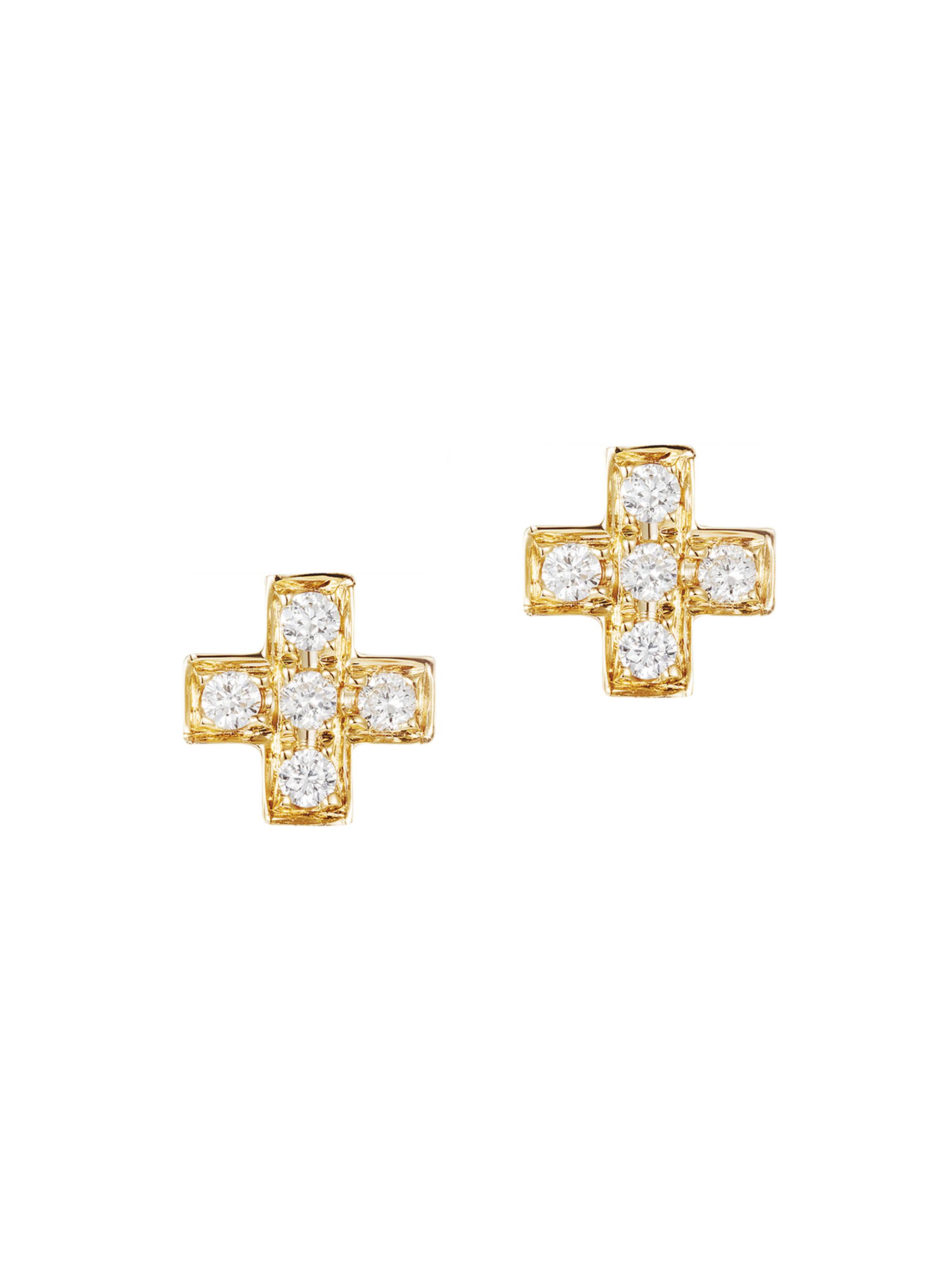 Robinson Pelham Women's Stud Club 14K-Yellow-Gold & Diamond Cross Stud Earring - Yellow Gold