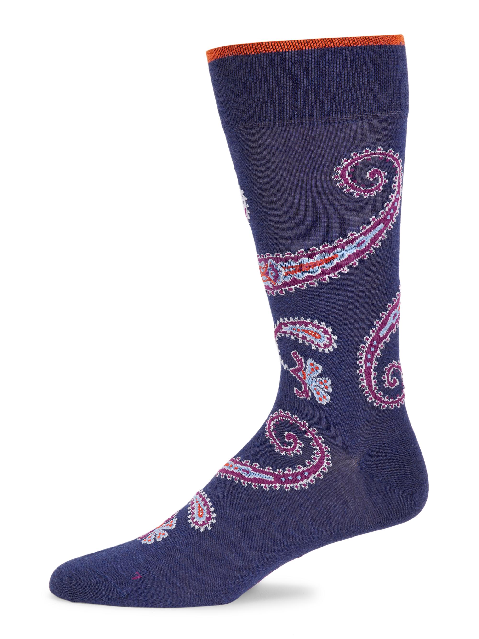 Marcoliani Men's Paisley Stretch Cotton Socks - Royal Blue