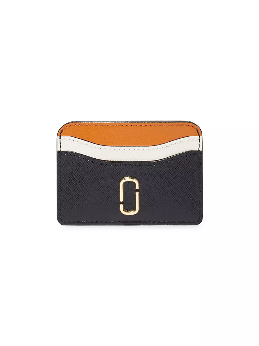 Leather Flat Credit Card Holder - Orange Saffiano