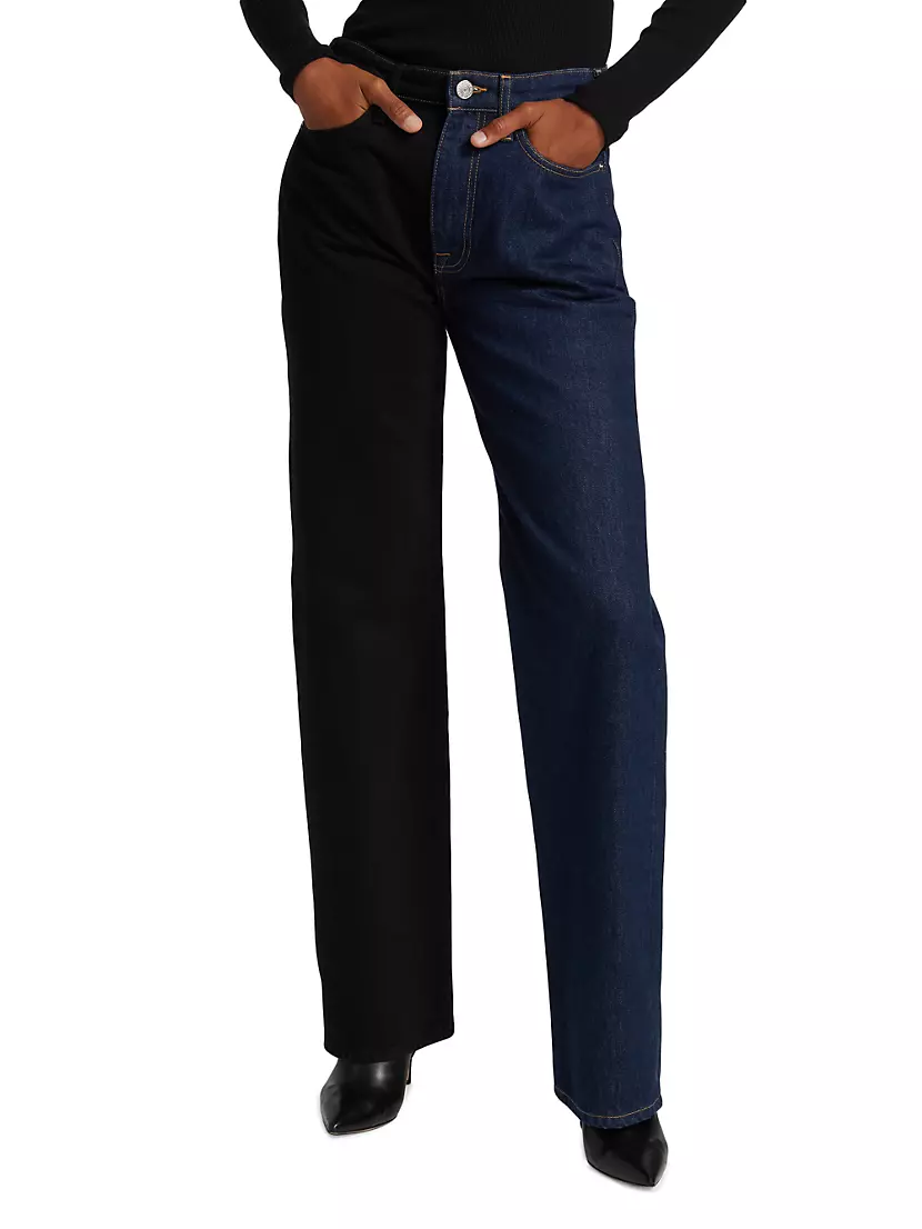 Shop Frame Le Jane High-Rise Two-Tone Saks Fifth | Straight-Fit Jeans Avenue