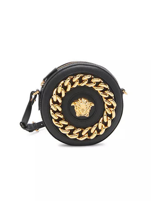 Versace Pouch to Crossbody Bag Purse Handbag Gold Medusa Logo Chain Strap  NEW