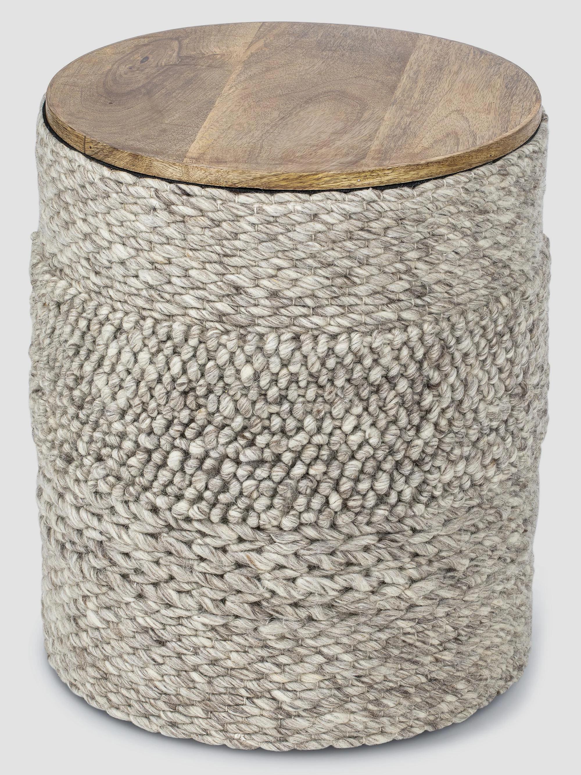 Anaya Handwoven Textured Storage Side Table - Taupe
