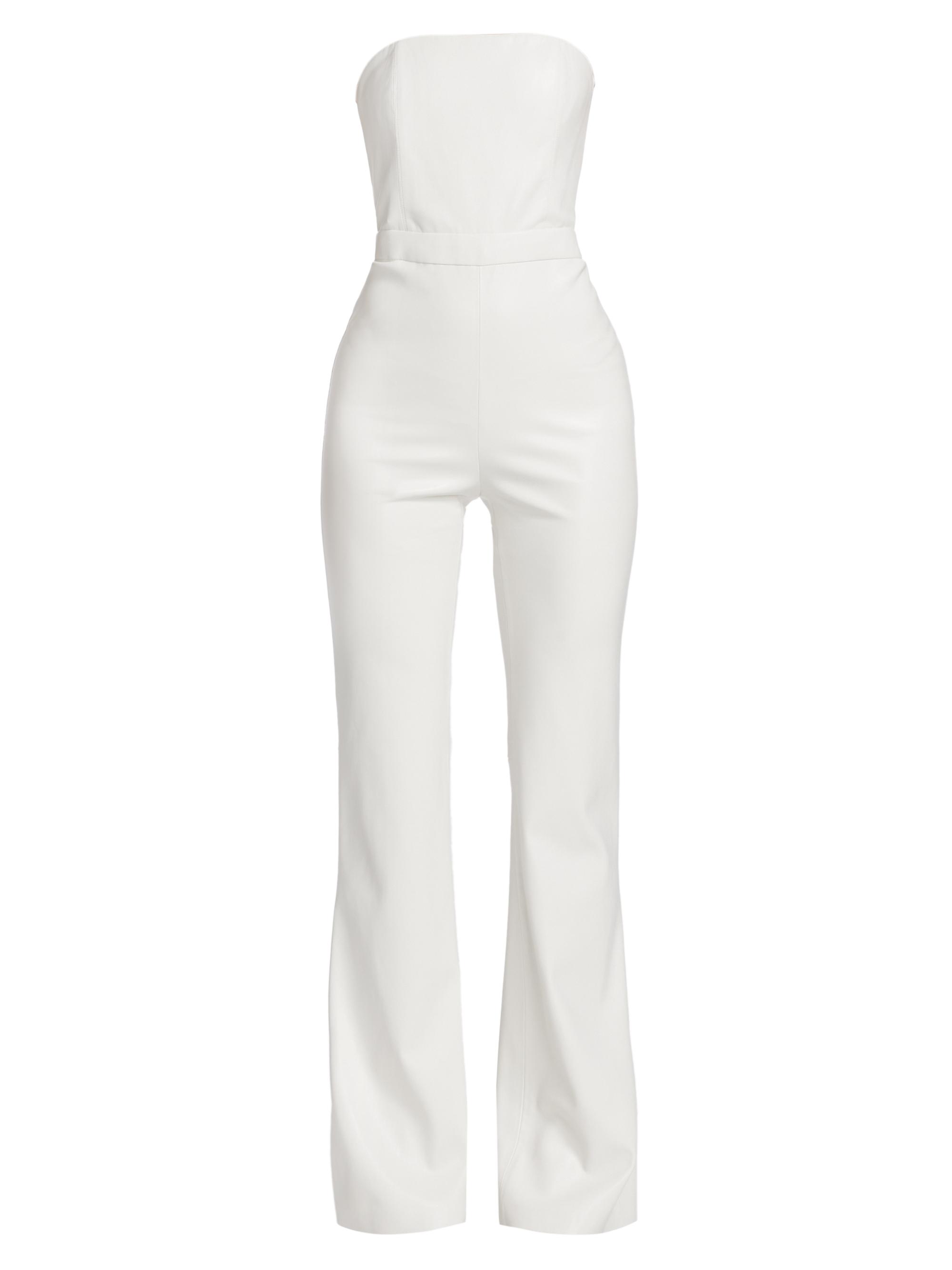 Alice + Olivia Women's Lavera Faux Leather Strapless Flare Jumpsuit - Off White