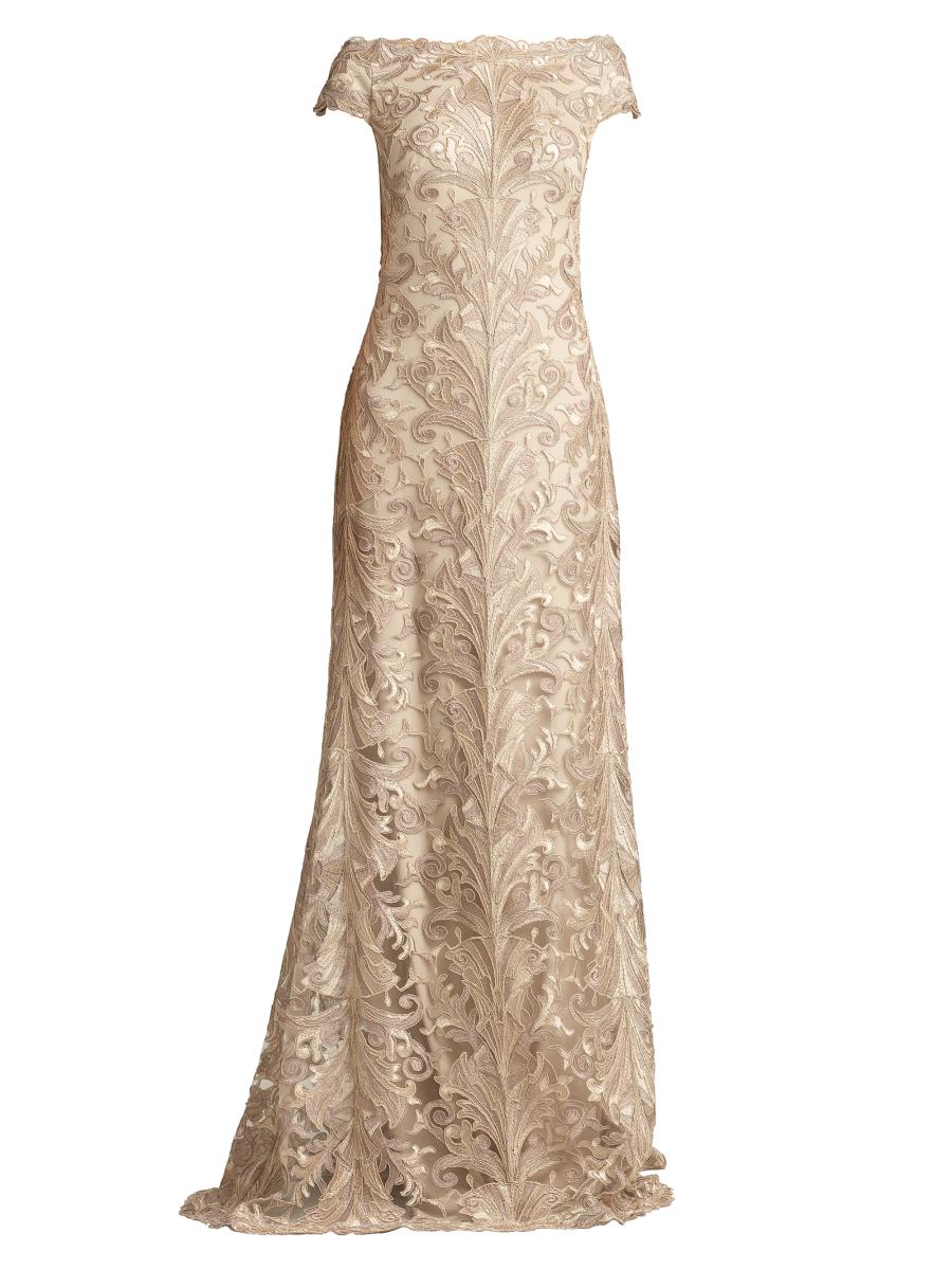 chinese dress ladies Tadashi Shoji Jasi Embroidered Illusion Gown main image 0