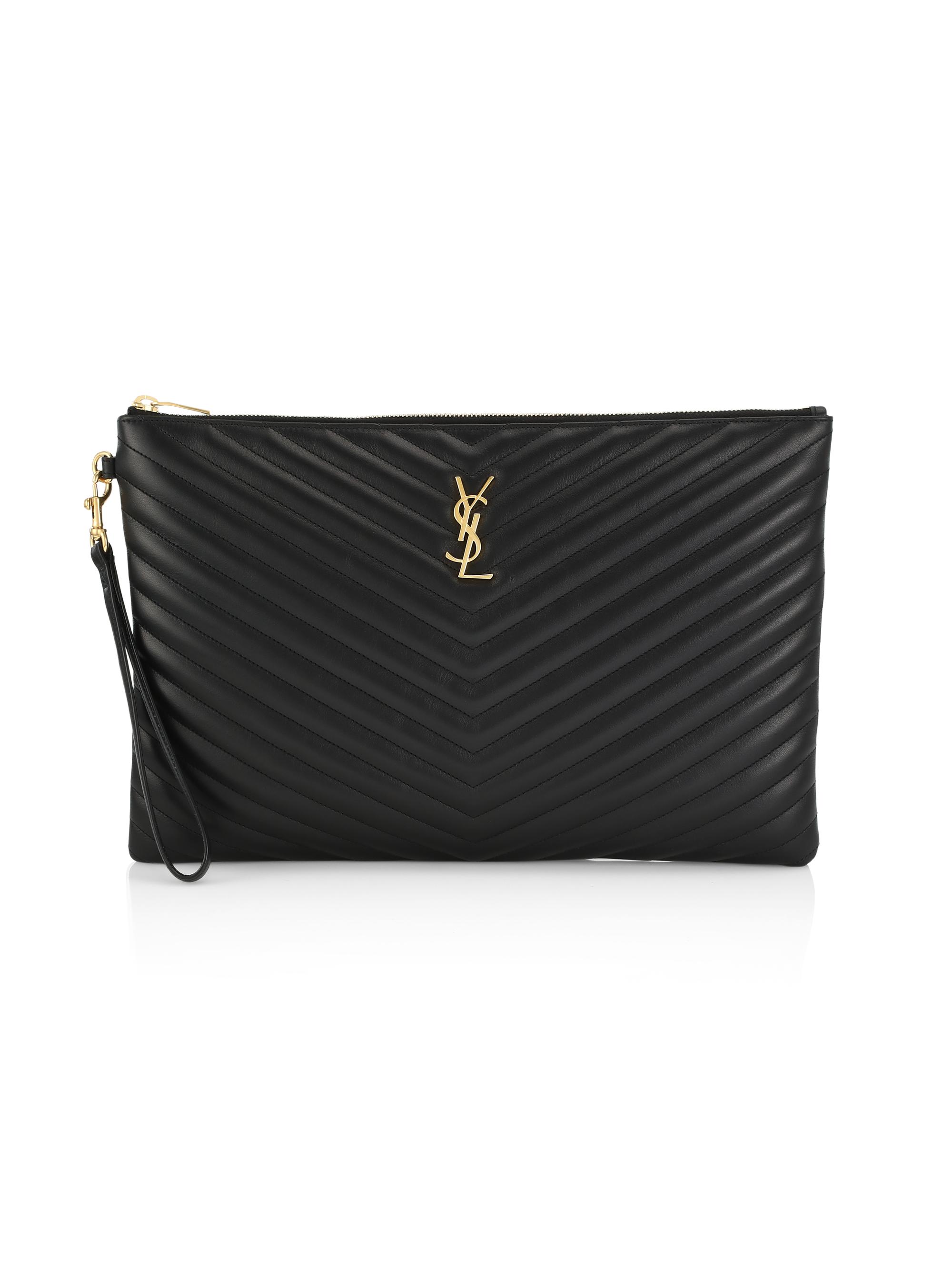 Saint Laurent Women's Logo Matelassé Leather Pouch - Nero