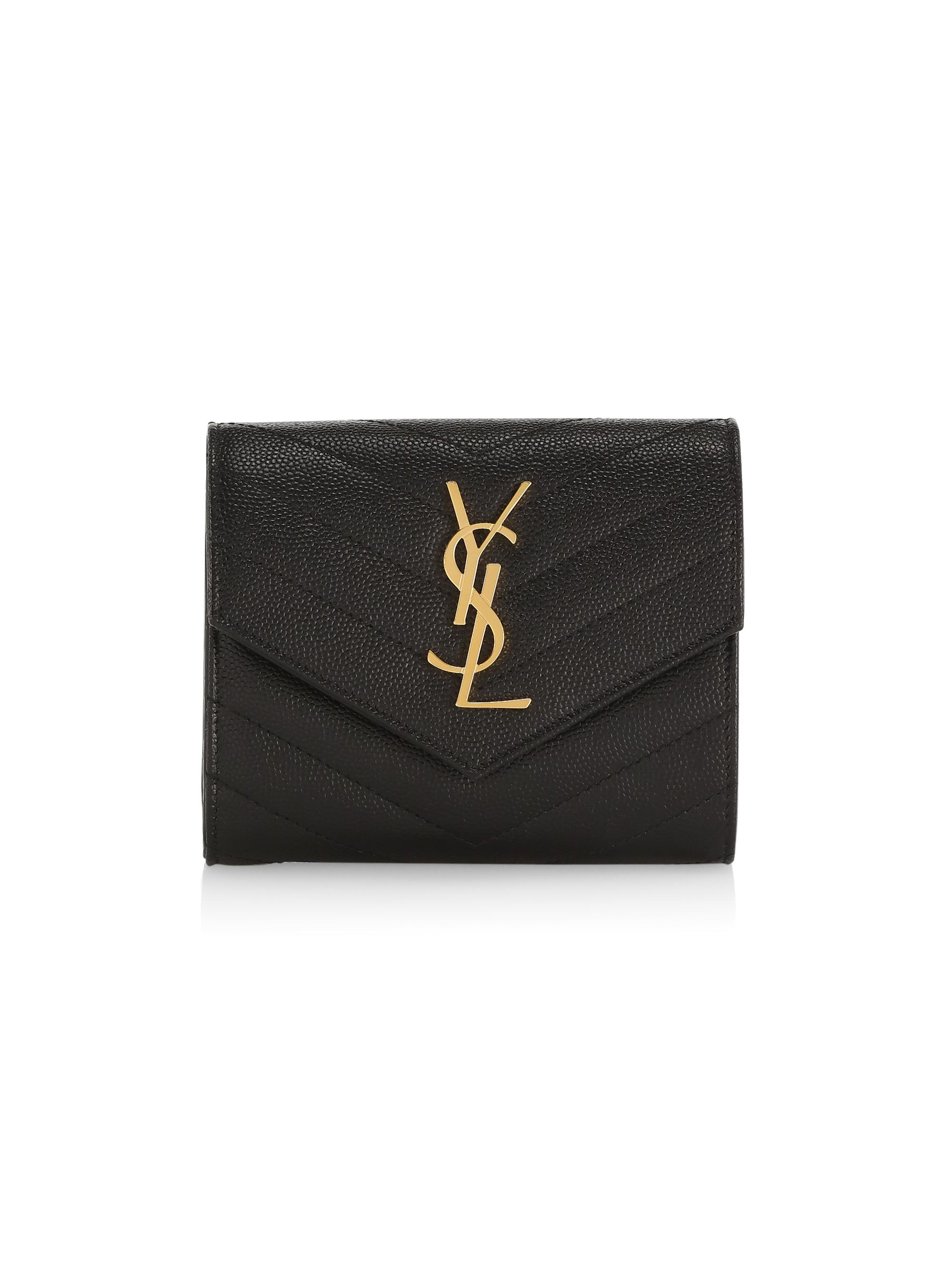 Saint Laurent Women's Logo Matelassé Leather Tri-Fold Wallet - Noir