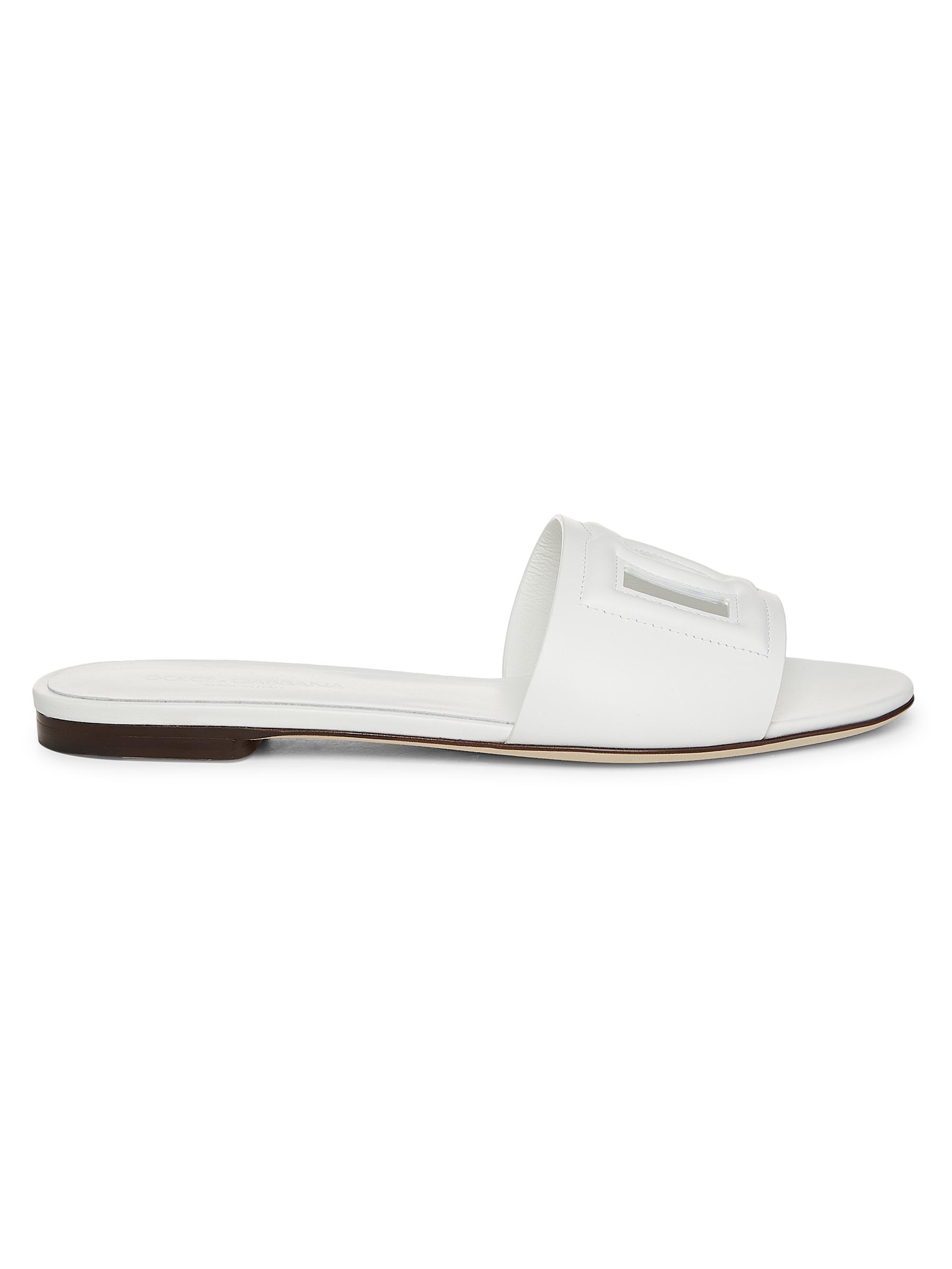 Dolce & Gabbana Women's DG Interlocked Leather Sandals - White