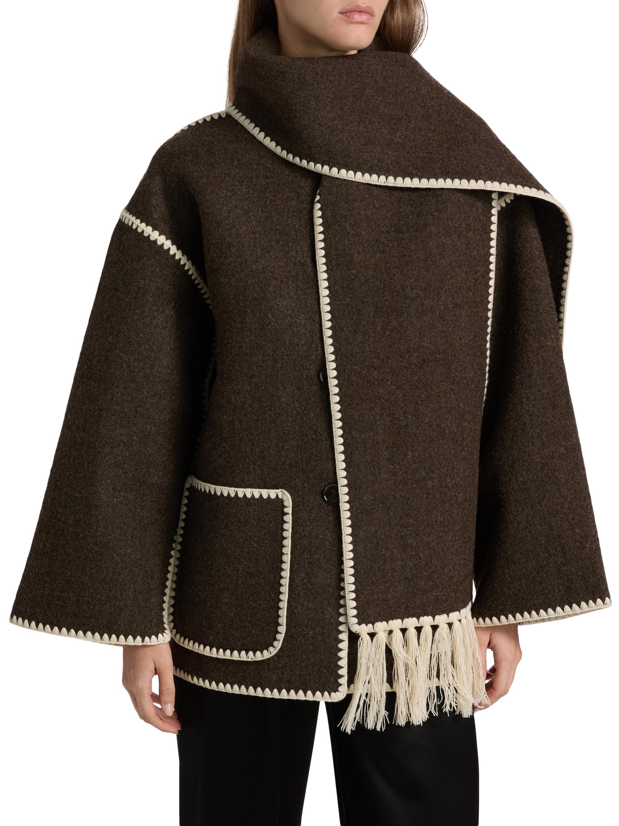 Embroidered Wool-Blend Scarf Jacket