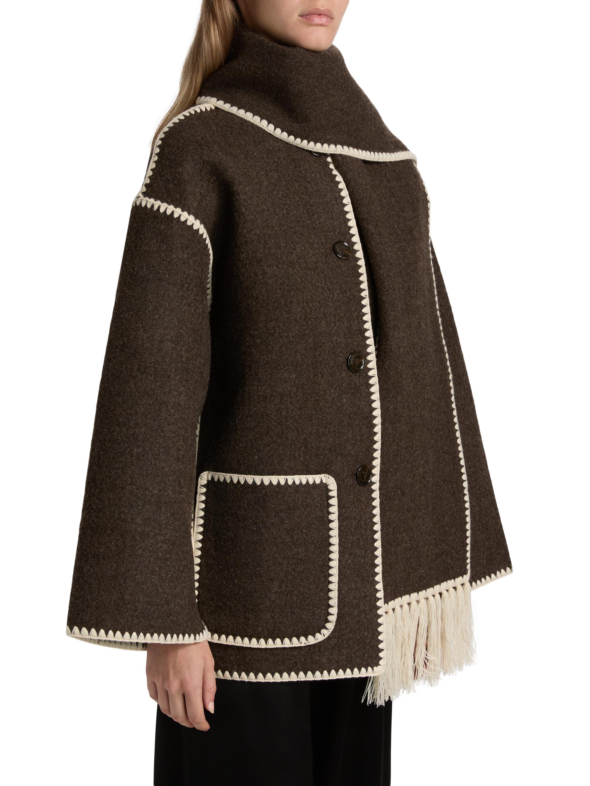 Embroidered Wool-Blend Scarf Jacket