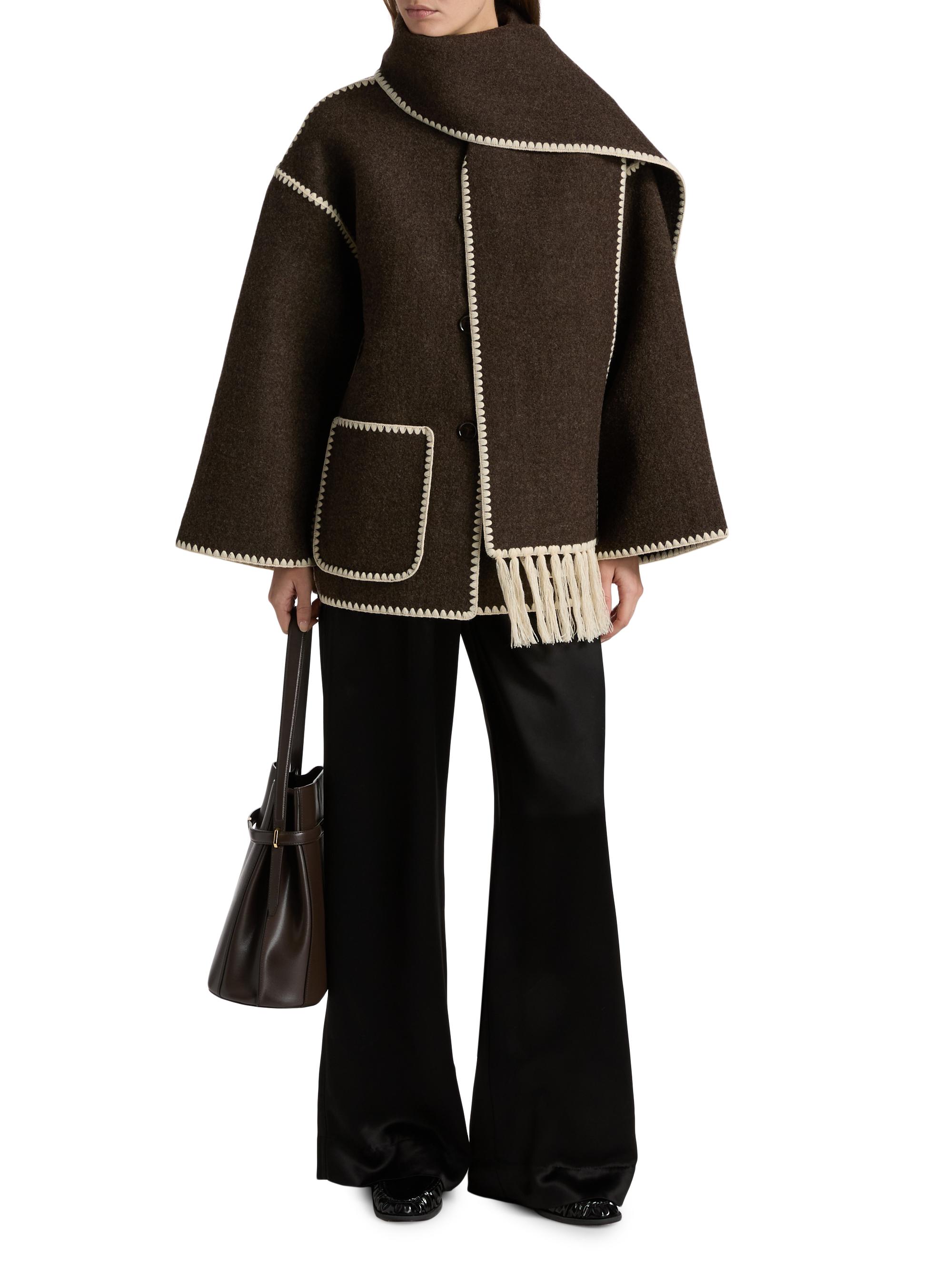 Embroidered Wool-Blend Scarf Jacket