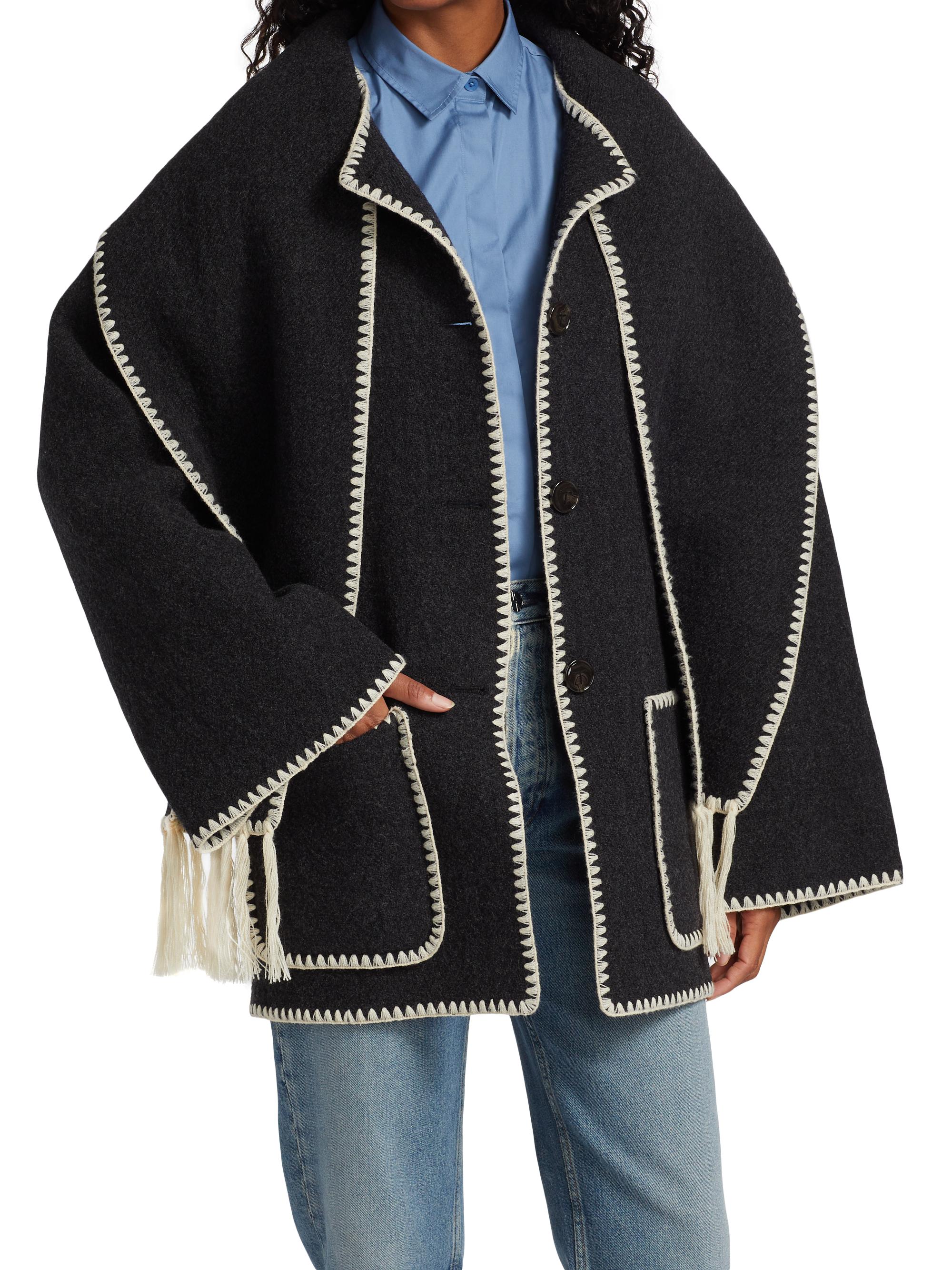ジャケット・アウター soe Ombre Check Short Jacket with Scarf Toteme Embroidered Wool-Blend Scarf Jacket | Saks Fifth Avenue
