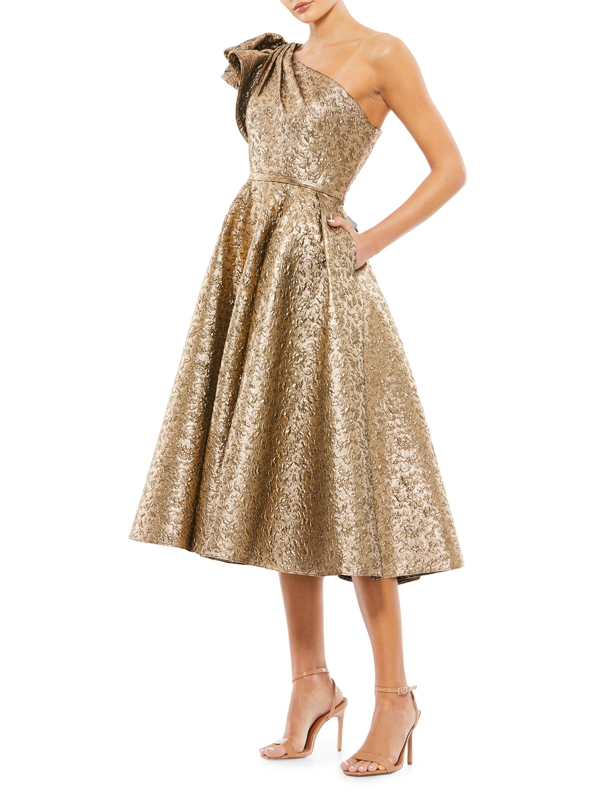 Mac Duggal Women's Asymmetric Metallic Tea-Length Dress - Antique Bronze