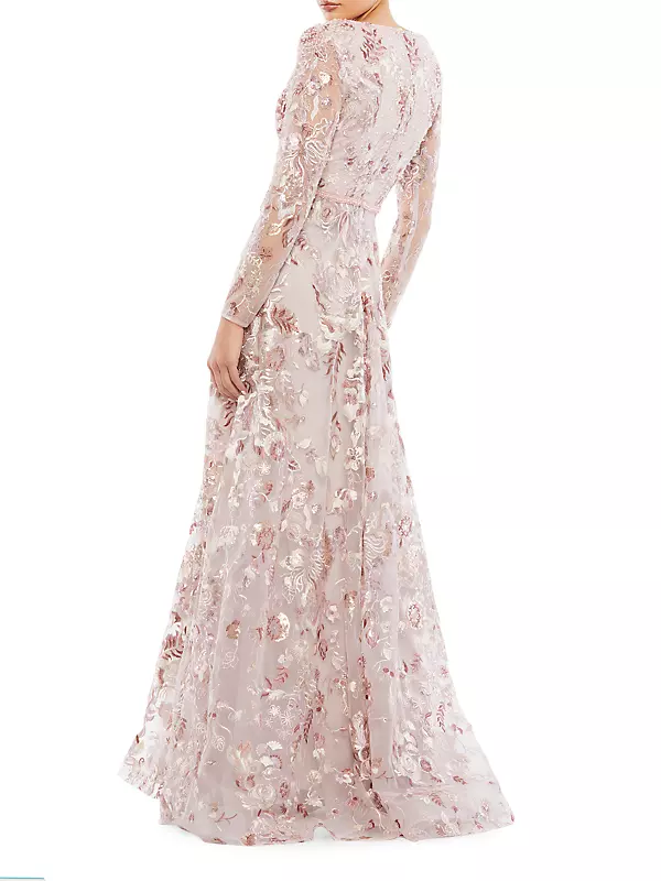 Floral-Embroidered A-Line Gown