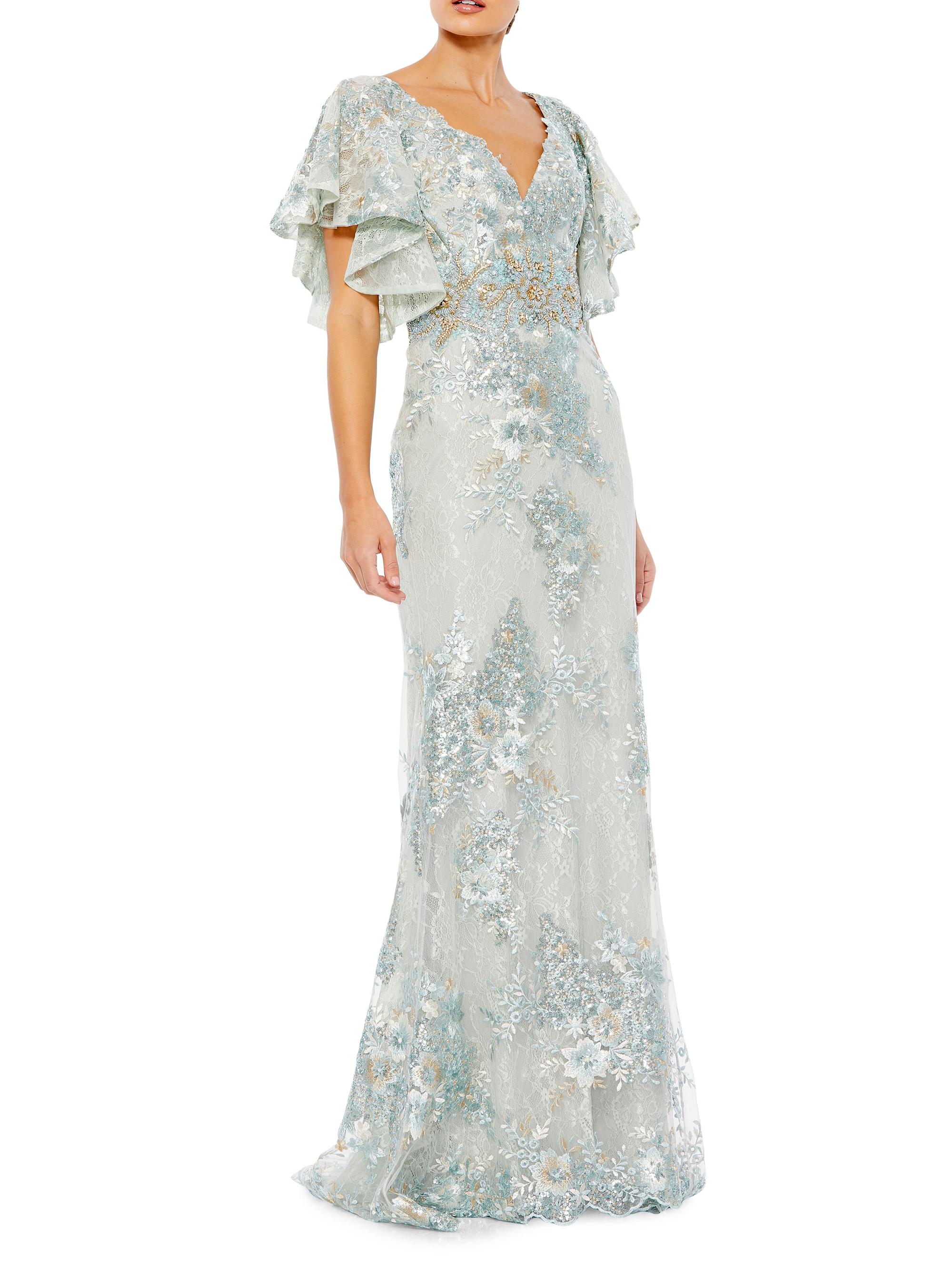 Mac Duggal Women's Metallic Embroidered Gown - Seafoam
